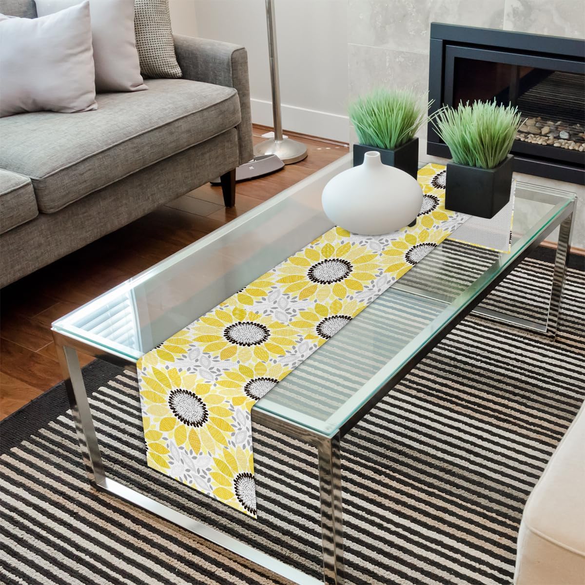 Camino de mesa de flores abstractas, mantel de lino rústico otoñal, decoración de mesa de cocina y comedor para fiesta en el hogar, 13 x 72 pulgadas