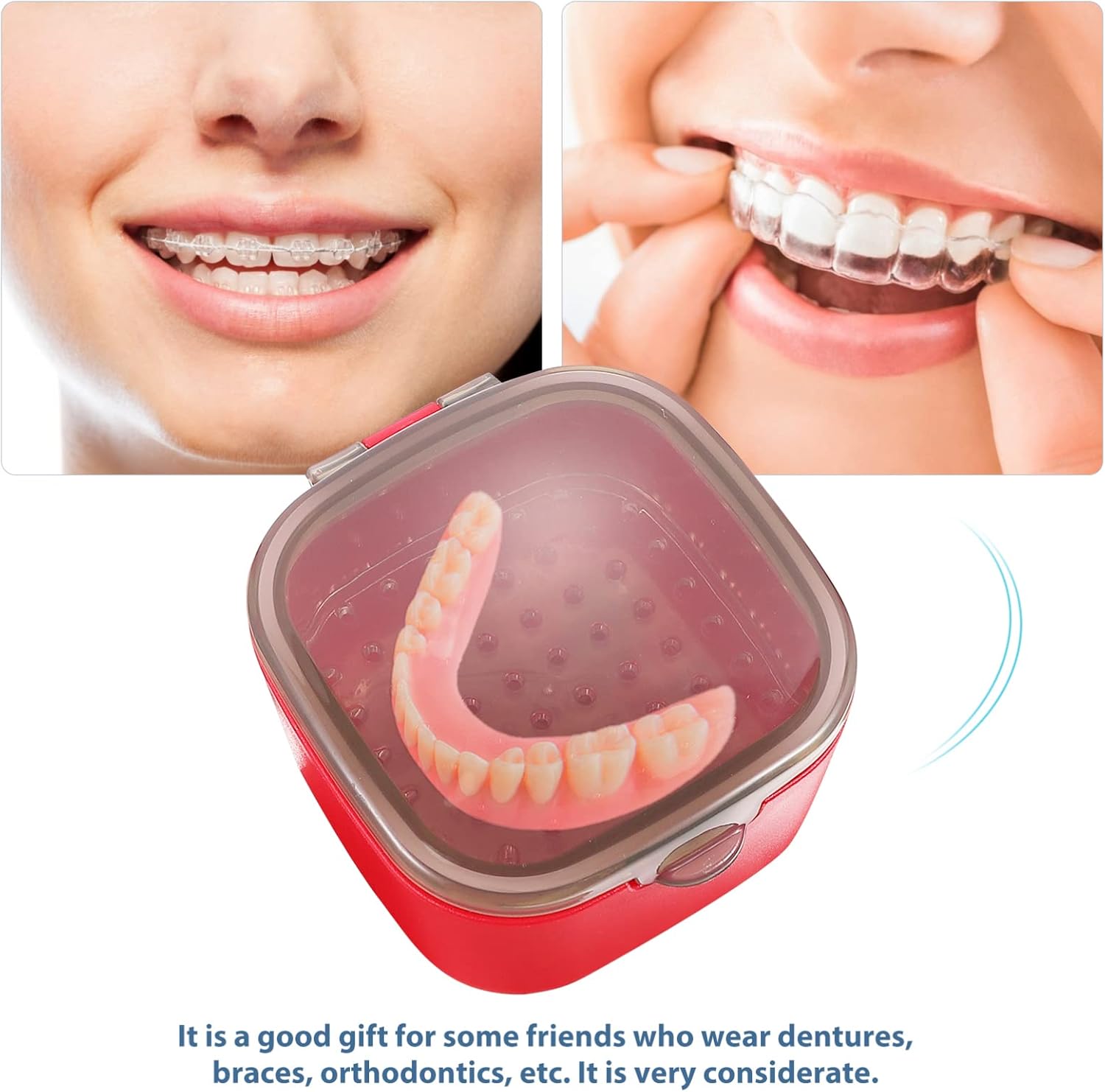 EXCEART Caja de baño de dentadura postiza con colador, caja de almacenamiento de dentadura dental, caja de retención de dientes, protector bucal,