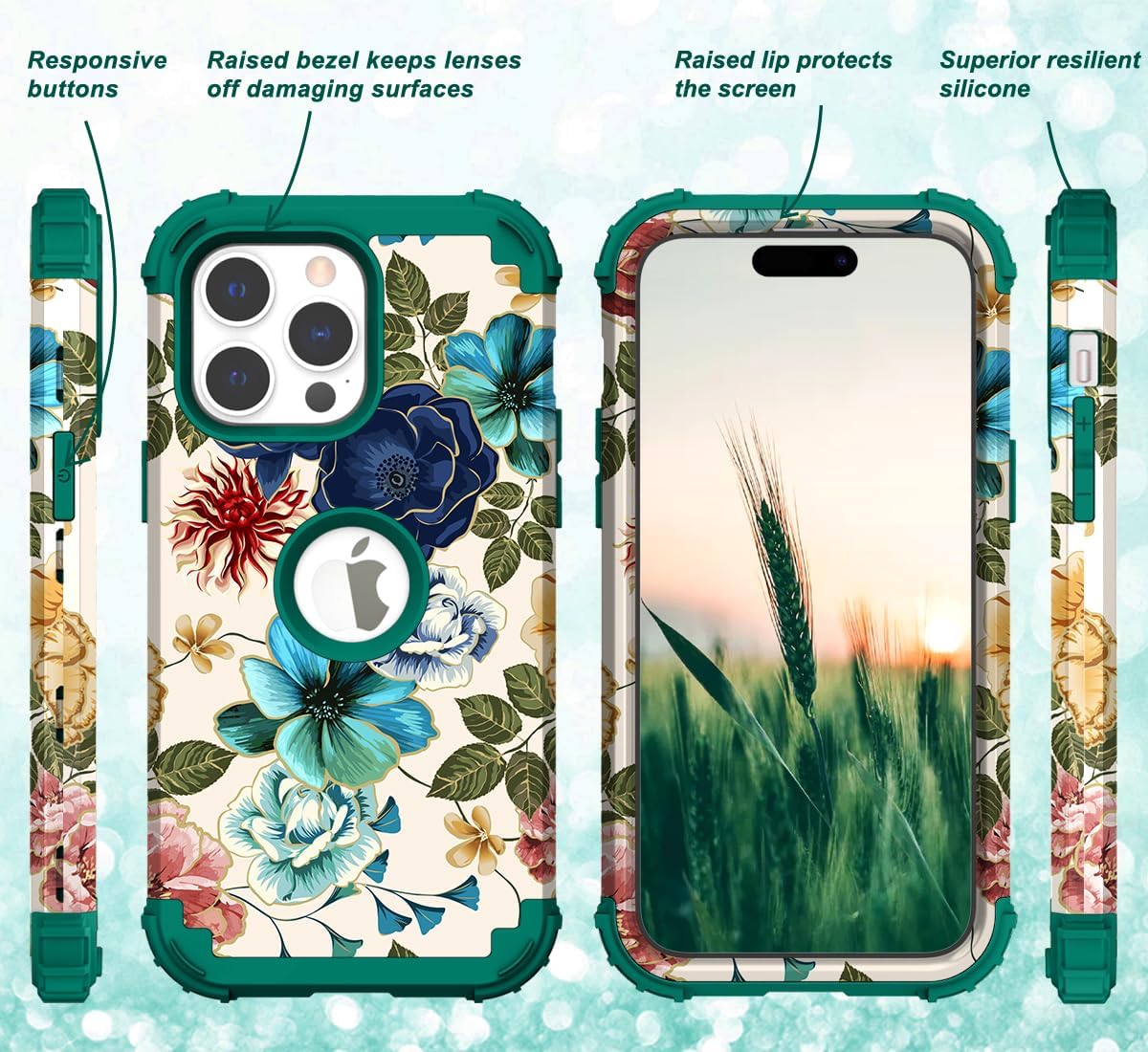 Hocase Funda para iPhone 15 Pro Max de 6.7 pulgadas de 2023, resistente, a prueba de golpes, protección híbrida plástico duro+parachoques de suave