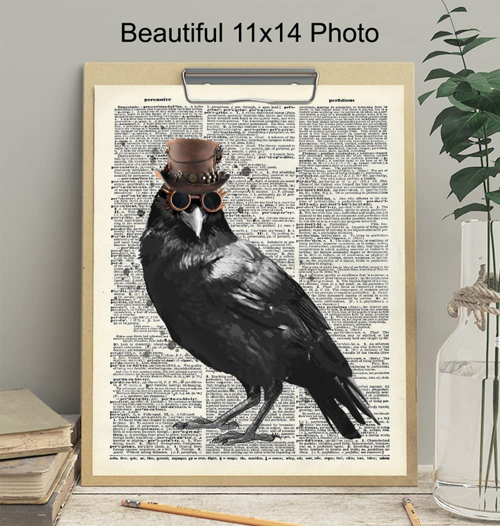 Edgar Allan Poe Gothic Steampunk Raven Wall Art LARGE 11×14 – Renaissance Hipster Dictionary Print for Gothic Home Decor – Spooky Gothic Living Room