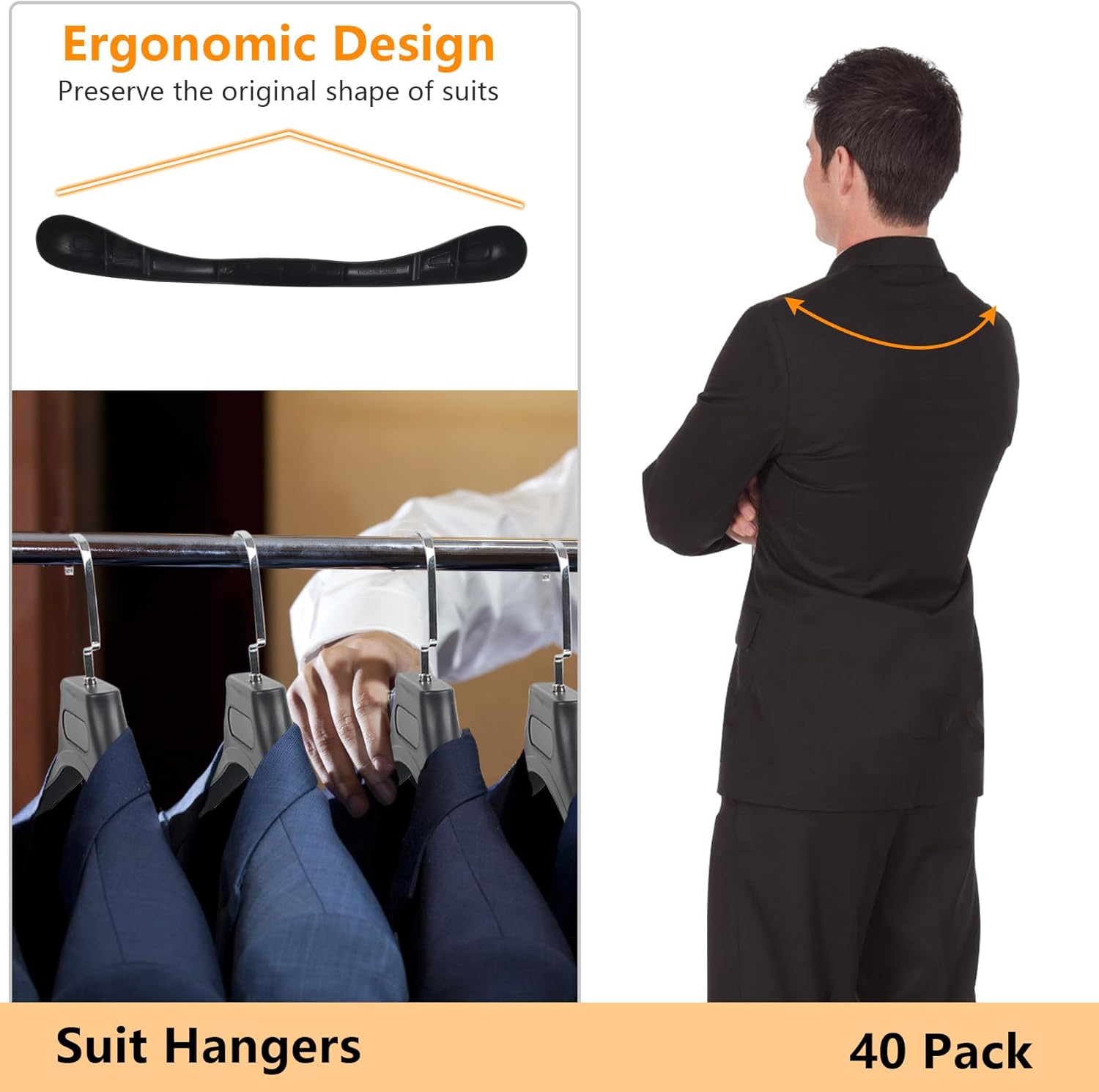 DEDU Perchas de traje para hombres, paquete de 40 perchas para suéteres, sin protuberancia, antideslizantes, ancho de 17.7 pulgadas, perchas de