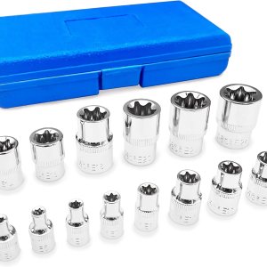 Juego de llaves hembra E-Torx, acero Cr-V  14 piezas de par externo E4 – E24 Star Socket Set  14″, 38″ y 12″ Juego de llaves hembra E-Torx, acero Cr-V  14 piezas de par externo E4 – E24 Star Socket Set  14″, 38″ y 12″
