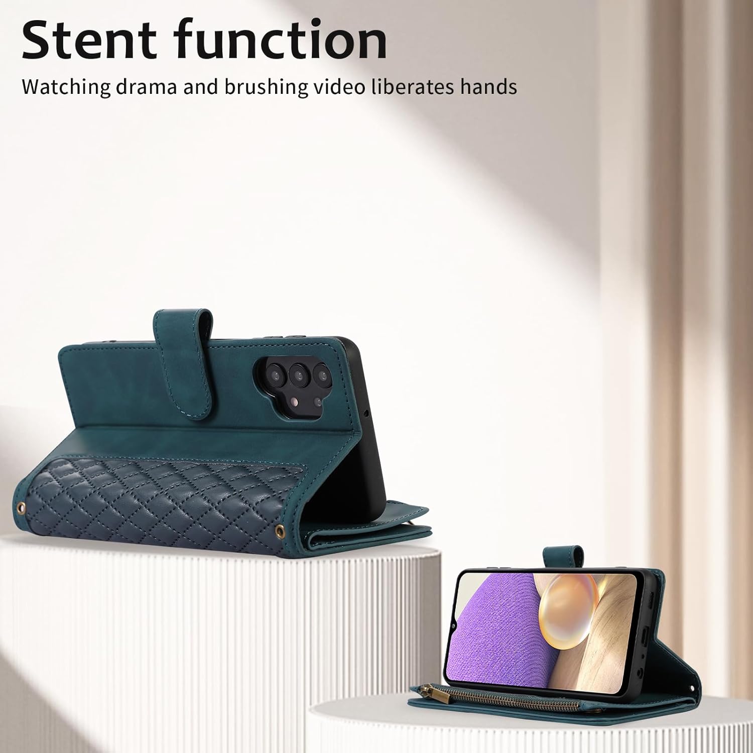 Asuwish Funda para teléfono Samsung Galaxy A32 5G 2021 de 6.5 pulgadas con protector de pantalla de vidrio templado y correa para la muñeca, con