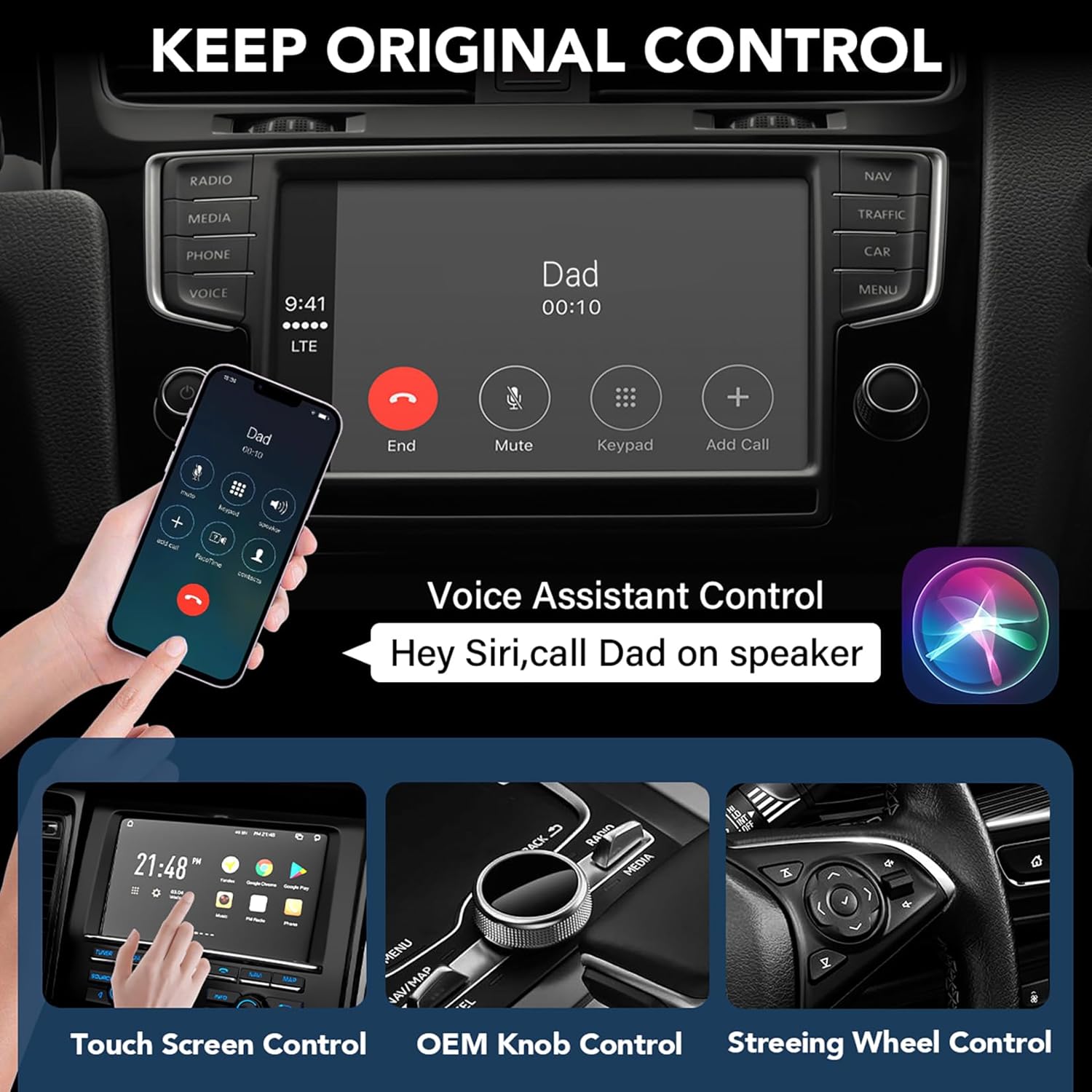 CPCGER Adaptador inalámbrico Carplay 2024 Actualización Apple Carplay Adaptador inalámbrico Convertir con cable a inalámbrico CarPlay Dongle Plug &