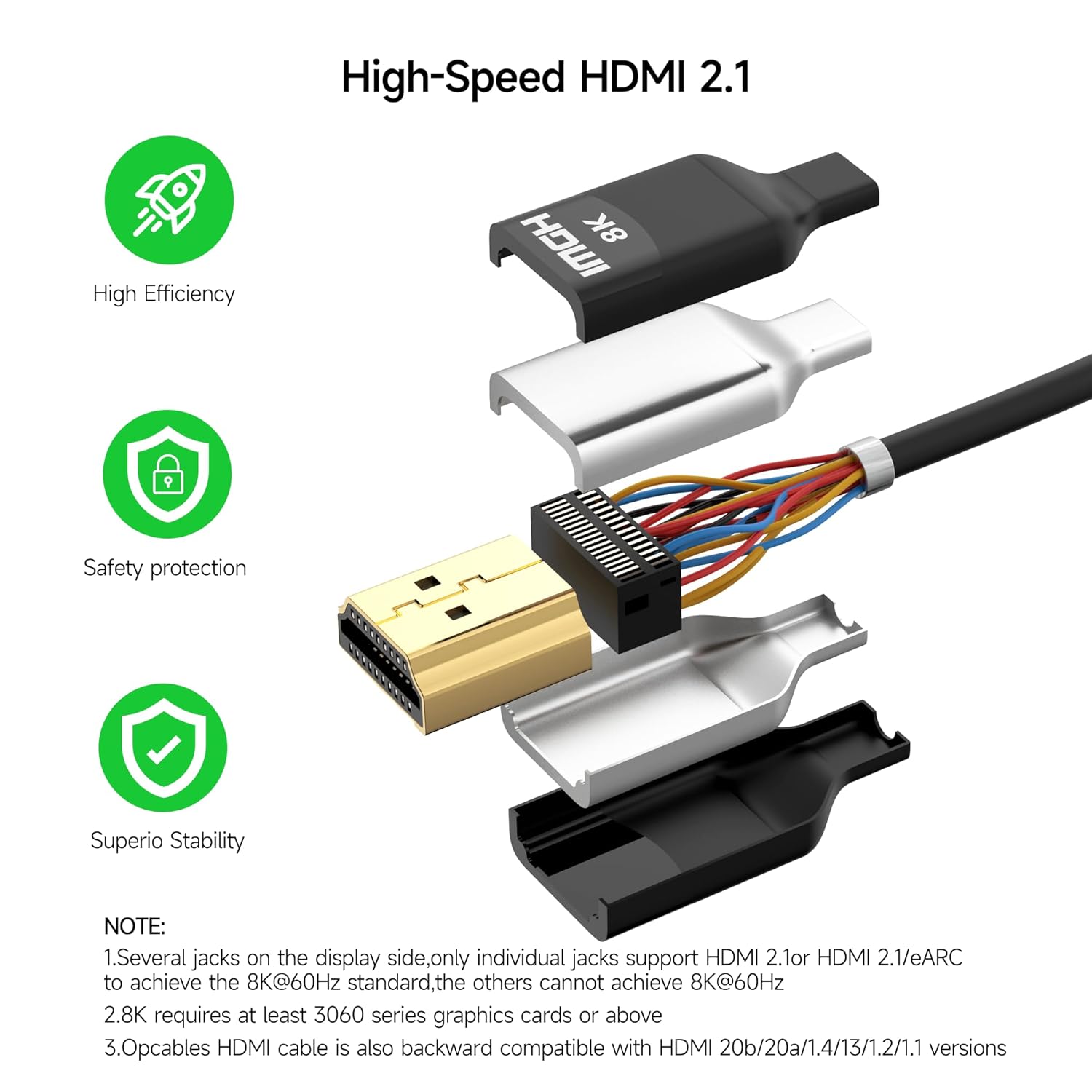 Opcables Cable HDMI 2.1, 48Gbps de alta velocidad, soporta 8K 60Hz, 4K 144Hz YUV 444 HDR, Dolby Vision, HDR10, eARC, HDCP2.2 Compatible con