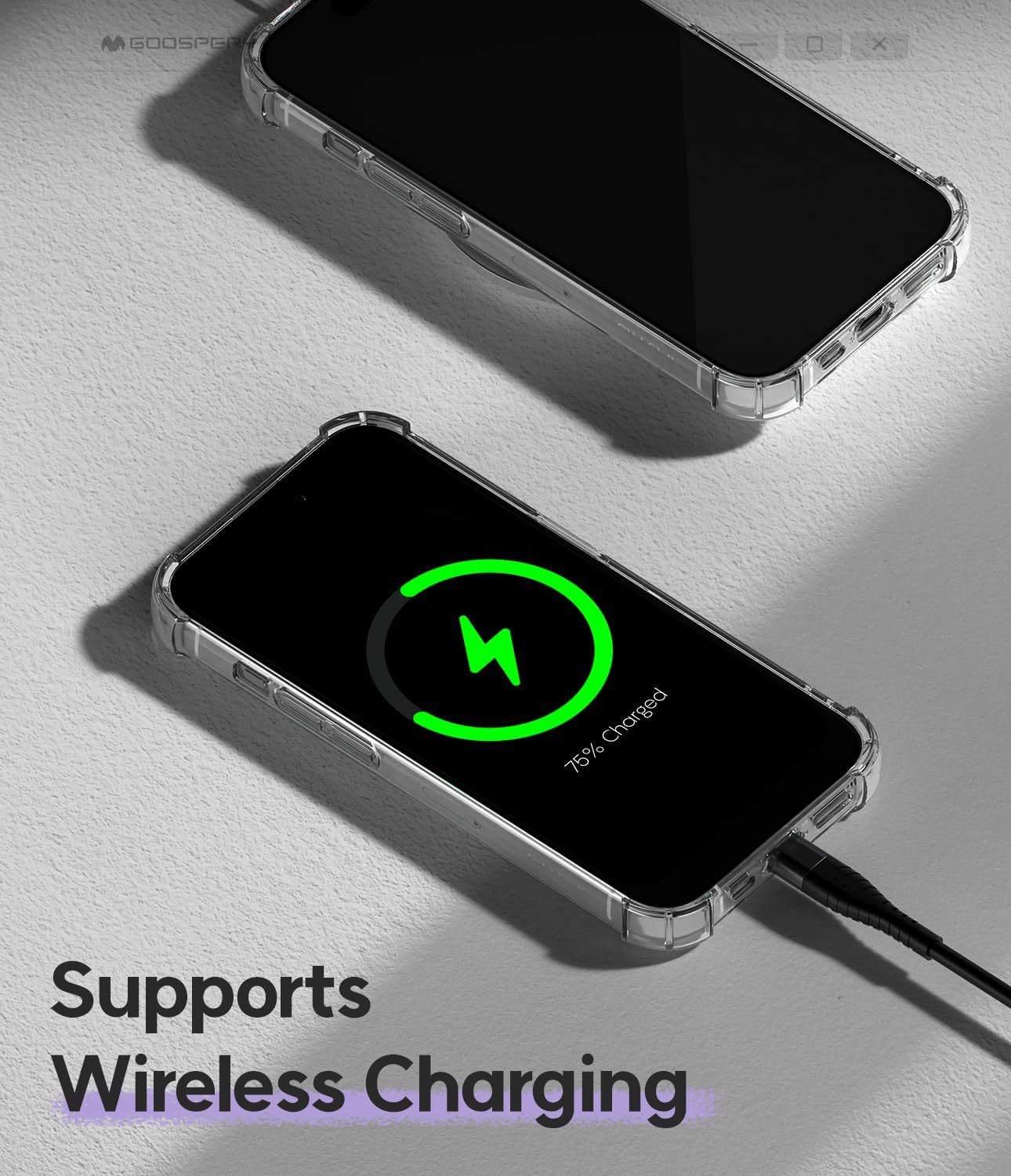 GOOSPERY Crystal Shield – Funda compatible con iPhone 15 Pro, tecnología a prueba de golpes, antiamarilleo, protección de borde elevado, cubierta