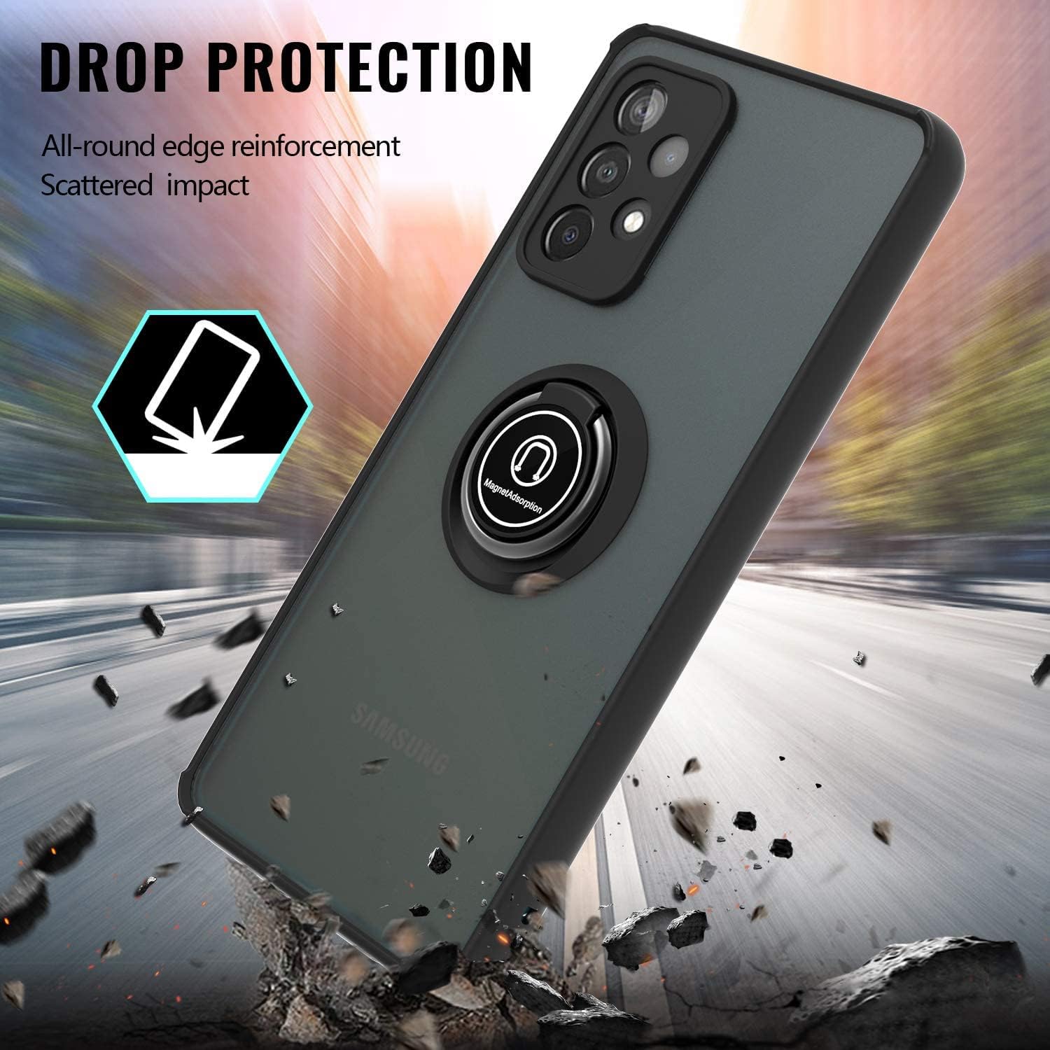 TJS Funda compatible con Samsung Galaxy A53 5G, con protector de pantalla de vidrio templado, anillo de metal, soporte magnético, resistente contra