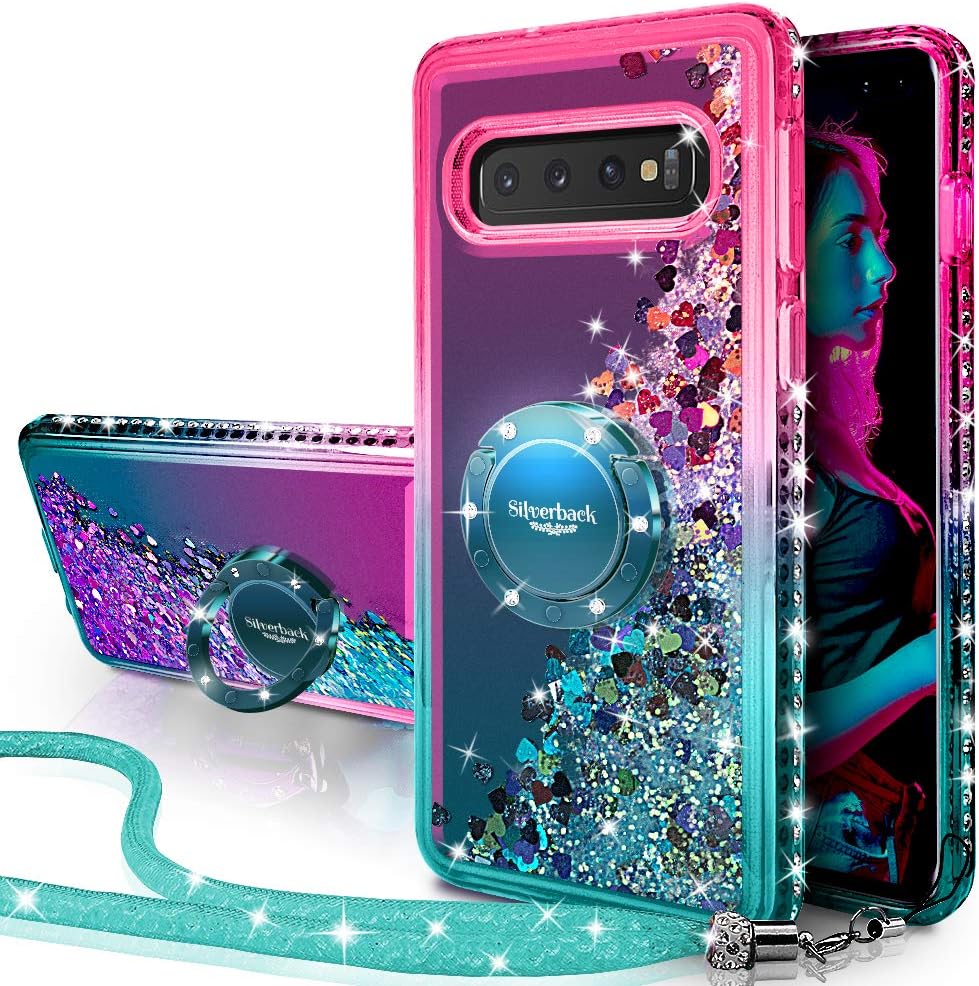 Silverback Funda para Samsung Galaxy S10 Plus, funda con purpurina holográfica líquida en movimiento con soporte de soporte, soporte de diamantes de
