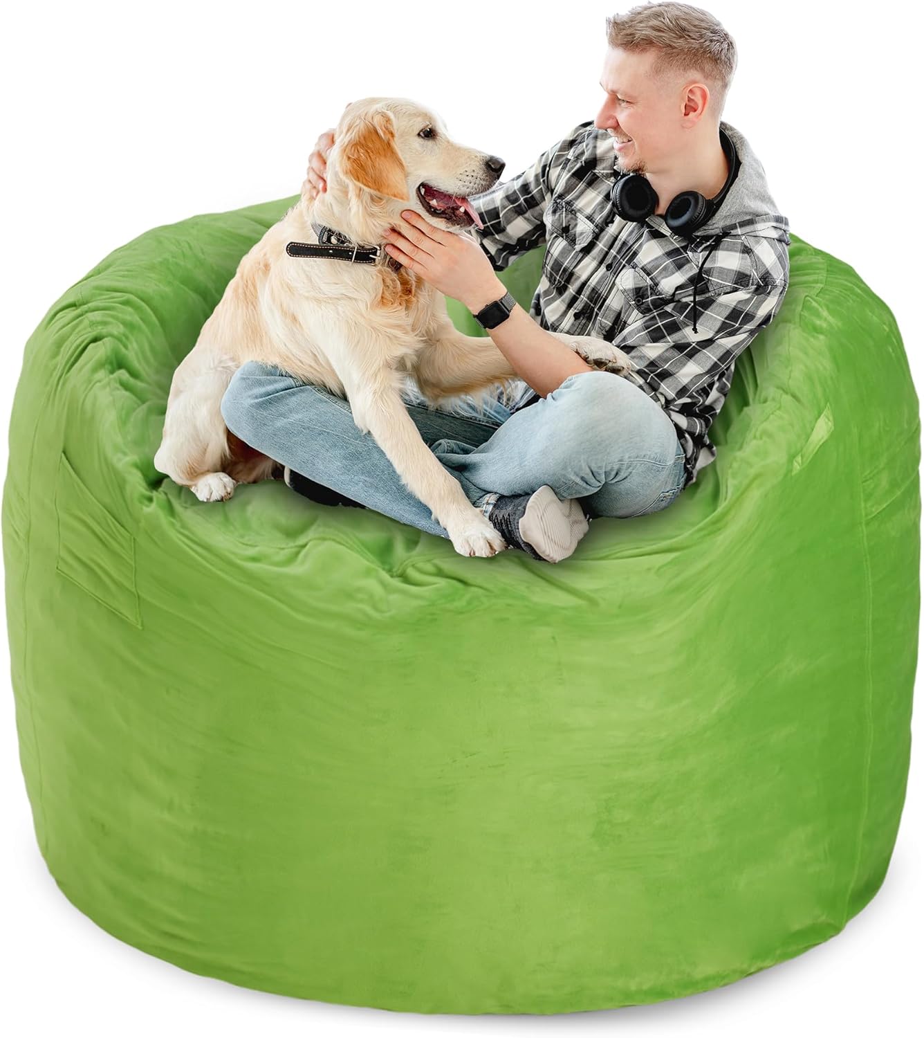 Homguava Bean Bag Chair 3′ Bean Bags con relleno de espuma viscoelástica, sillas de puf grandes, sofá suave con funda de terciopelo holandés-36 × 36