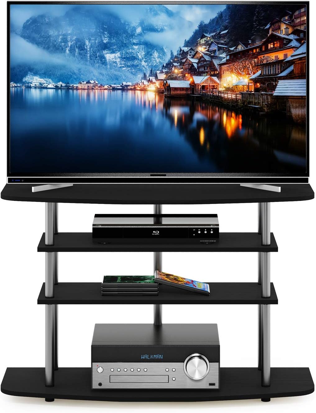Furinno Frans Turn-N-Tube – Soporte de TV para TV de hasta 43 pulgadas, 4 niveles, roble negro