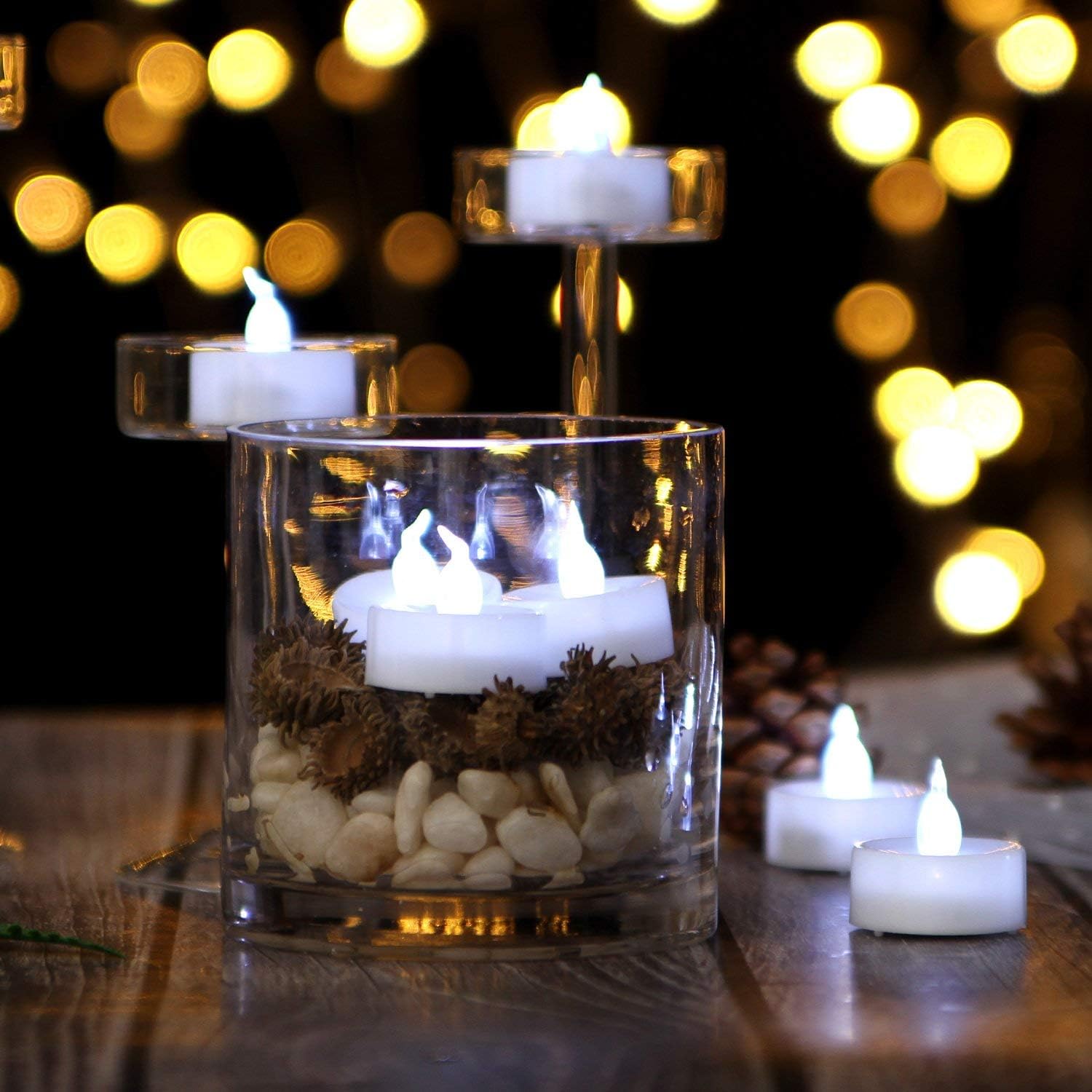 AGPtEK Velas de té, paquete de 24 velas LED sin llama, funciona con pilas, velas sin parpadeo, de larga duración para boda, vacaciones, fiesta,