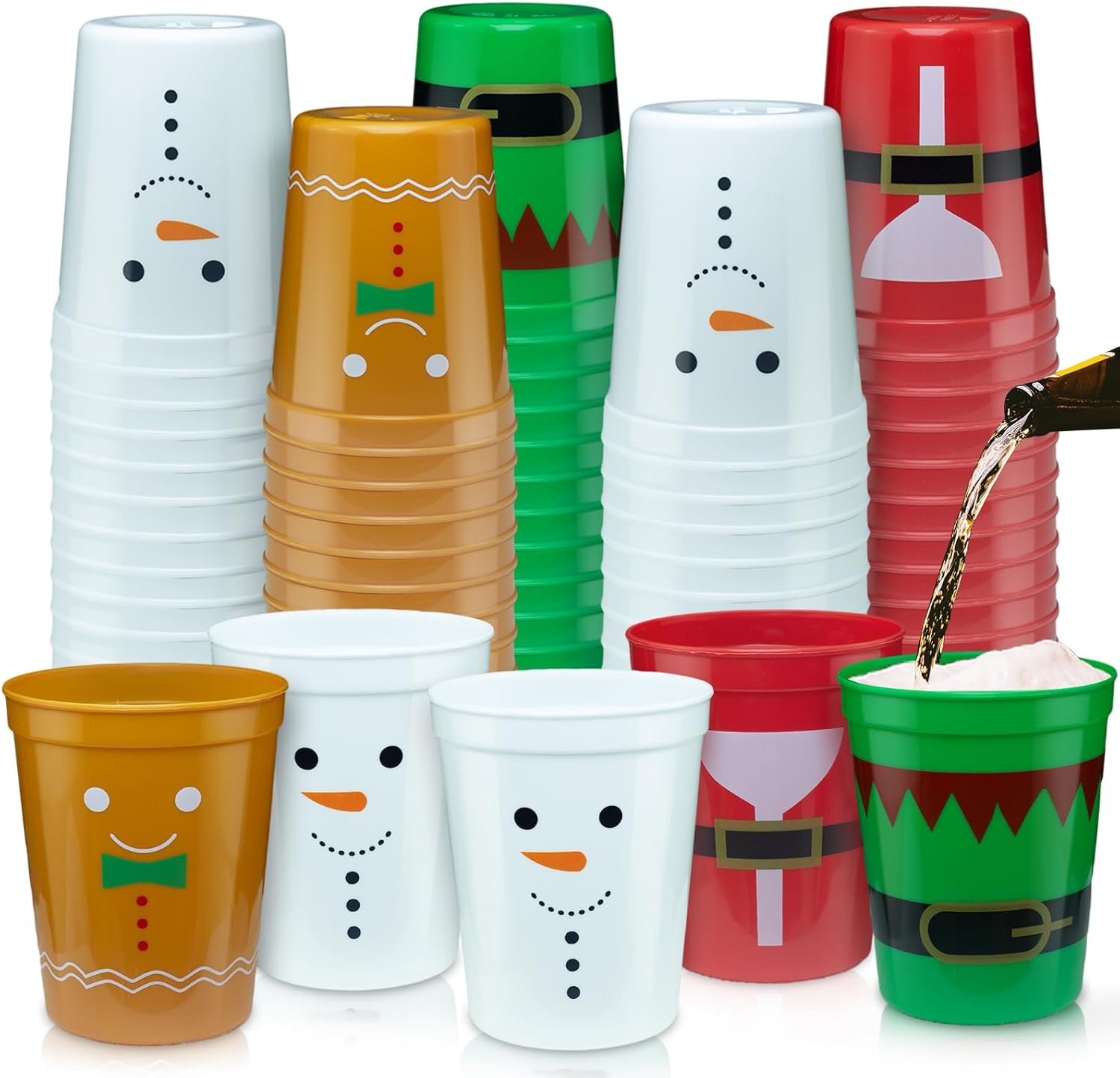 Rokochoes 24 vasos de plástico reutilizables para fiestas navideñas, con elementos navideños, aperitivos, tazones de Papá Noel, cuencos de helado,