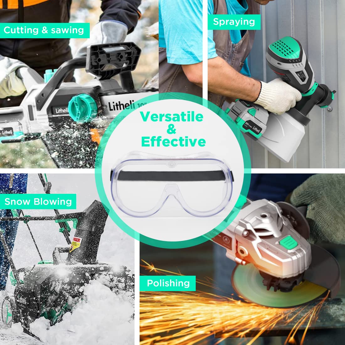 LiTHELi Gafas de seguridad, gafas de seguridad con lente antivaho transparente, diadema elástica ajustable, 4 rejillas de ventilación indirectas, 1