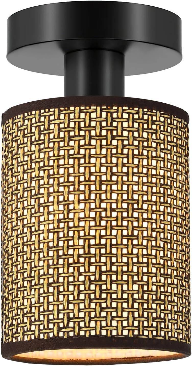 Lámparas bohemias para montaje en techo, candelabro de ratán de granja, pantalla de jaula tejida a mano, luces de techo semiempotradas para