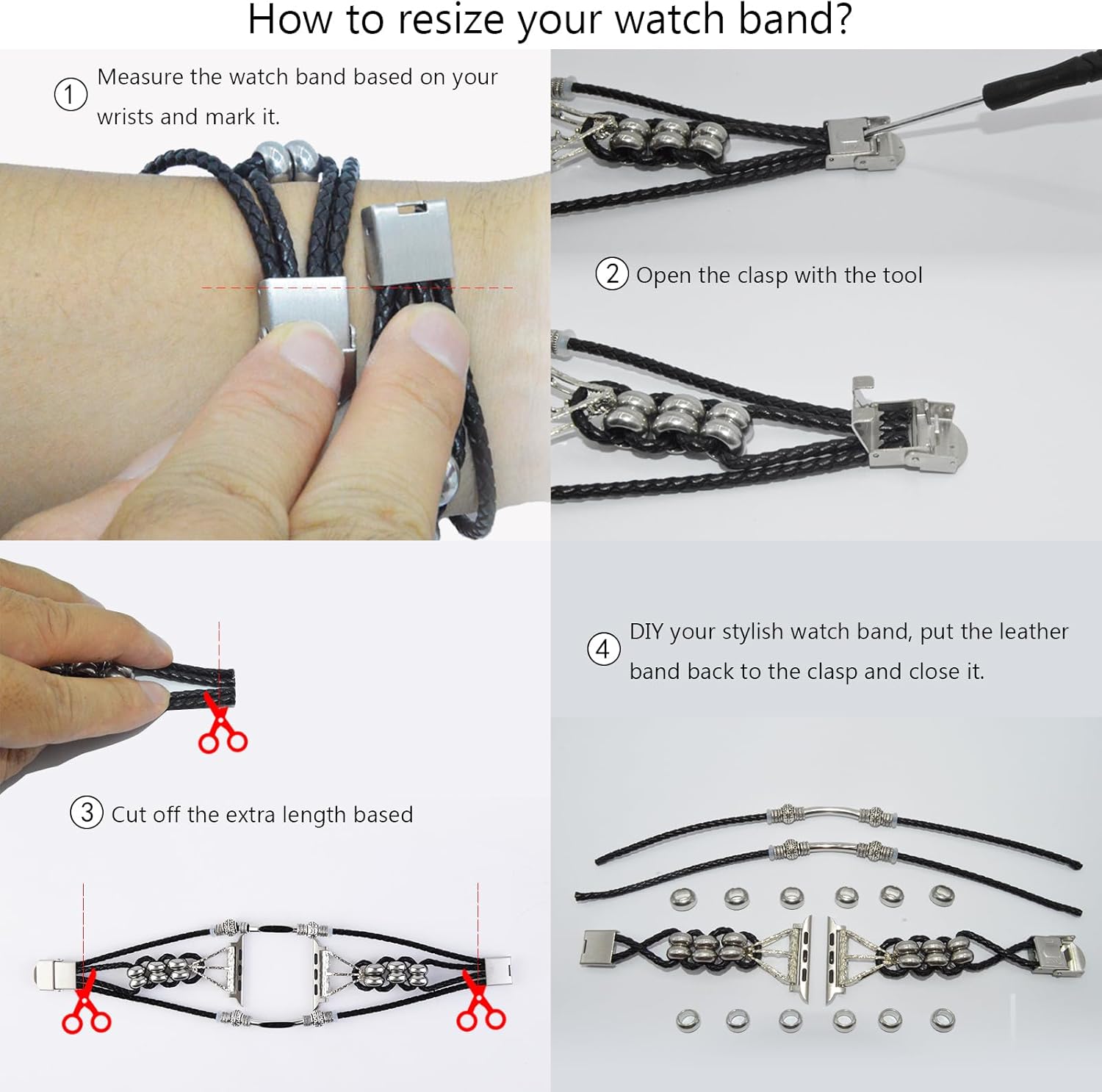 WONJOY Correa de cuero bohemia compatible con Apple Watch de 1.772 in 1.732 in 1.654 in 1.614 in 1.575 in 1.496 in 1.929 in iWatch Series
