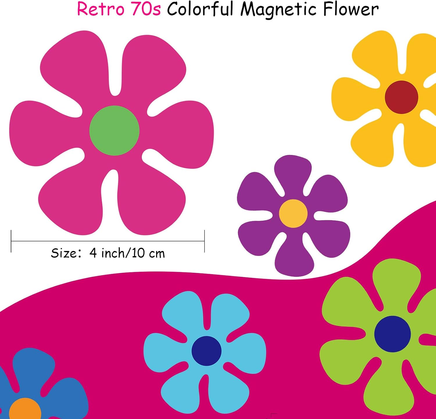 Imán de flores para automóvil, divertidas calcomanías magnéticas para decoración de refrigerador, imanes de los años 60 para automóvil, puerta del