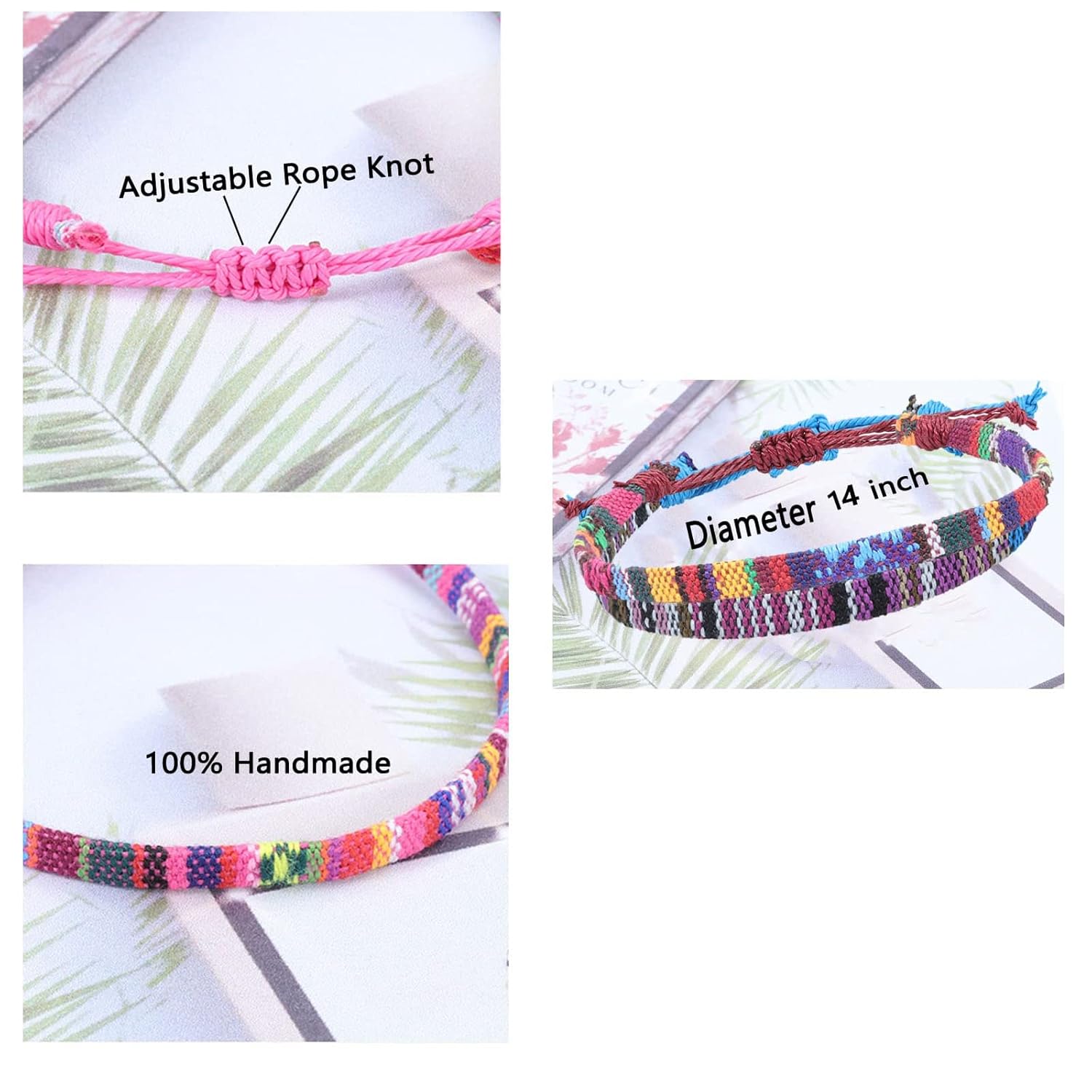 UOMNICUE 2 Pack Boho Surfer Bracelets for Men and Women, Handmade Woven Rope Bracelets Waterproof Adjustable, Summer Beach Jewelry & Festival