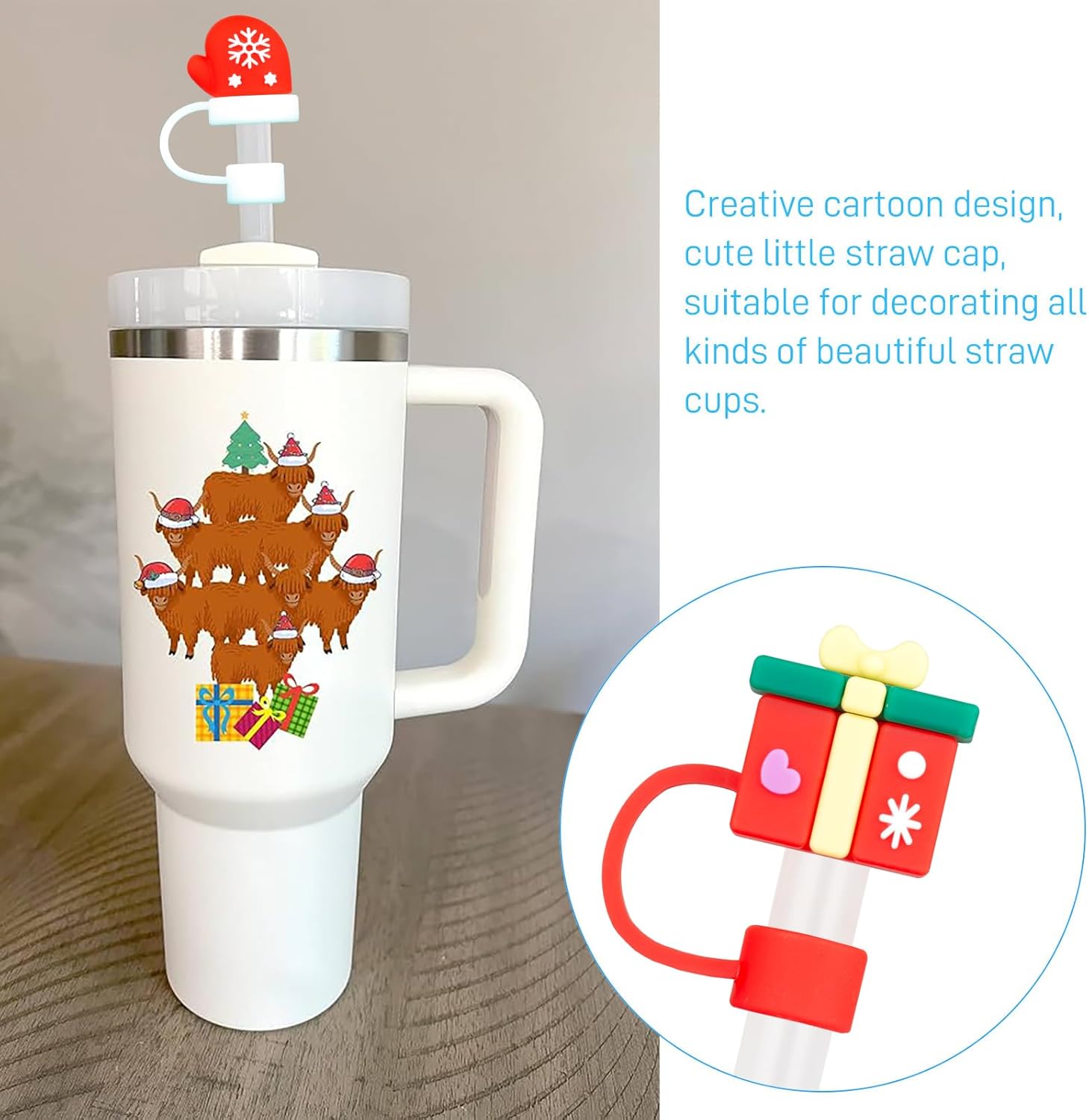 COCGVEL Paquete de 4 fundas de popote de Navidad compatibles con vasos Stanley de 30 y 40 onzas, 2564 pulgadas, bonita cubierta de popote de