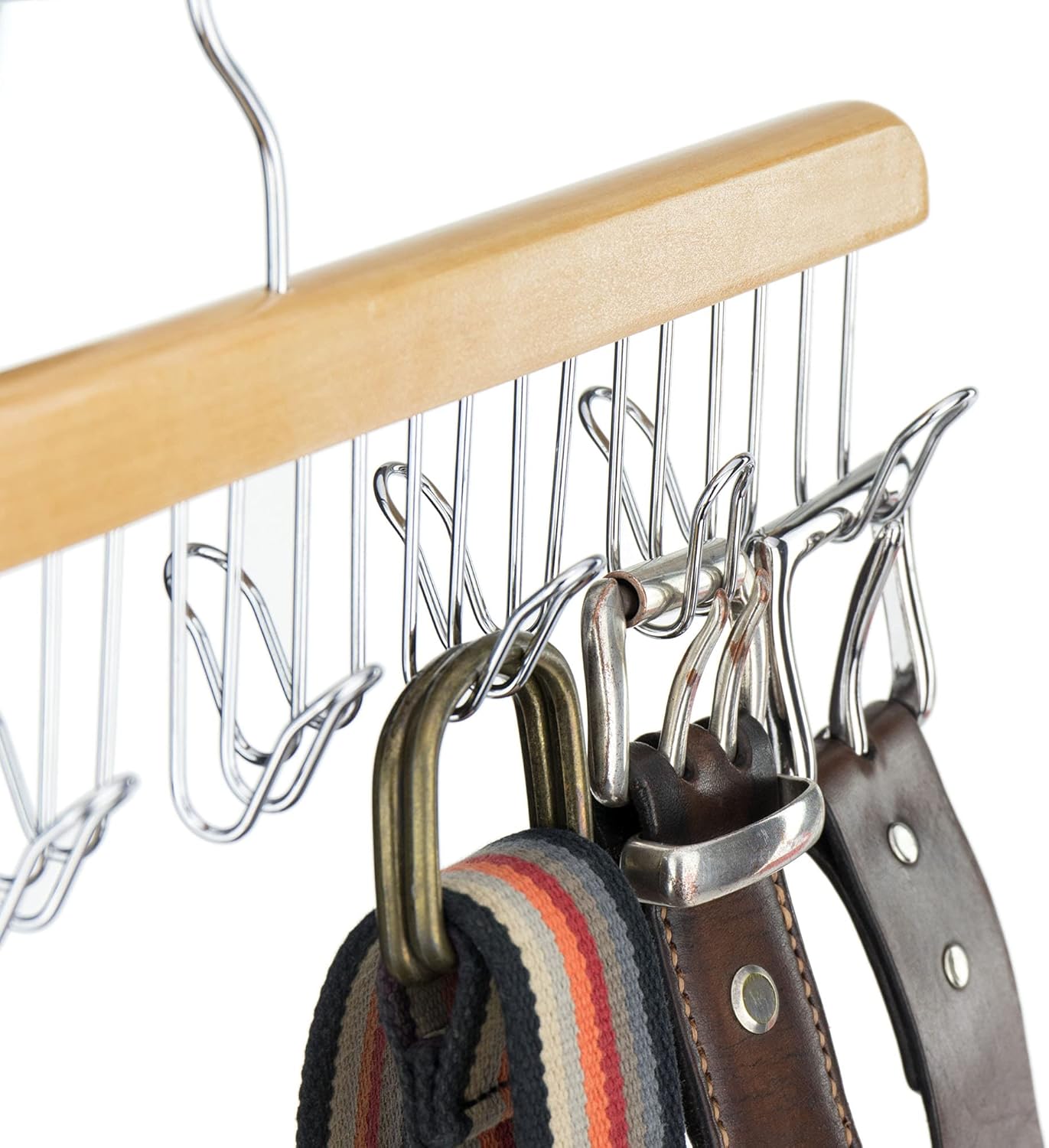 HANGERWORLD Percha de madera para cinturón para armario con 12 ganchos, organizador de joyas, corbata y cinturón