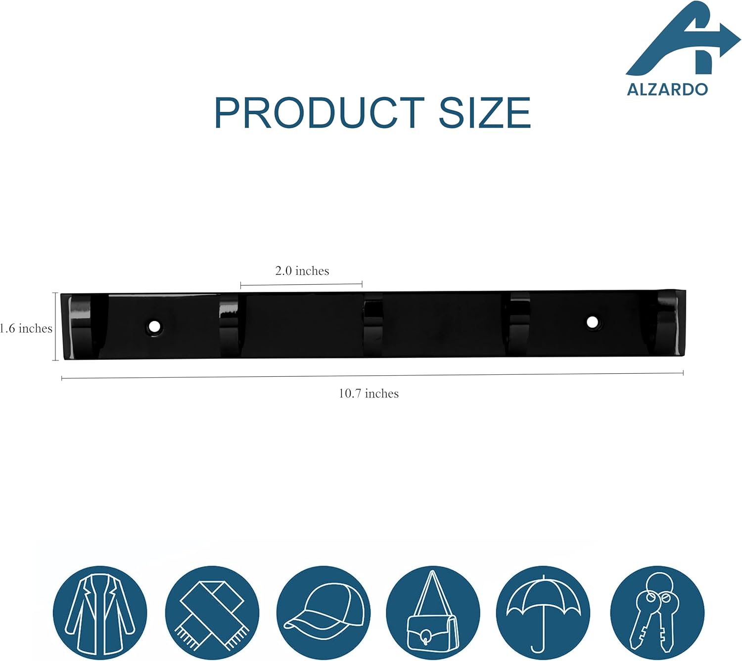 Paquete de 2 percheros resistentes para montar en la pared, estante de acero inoxidable con 5 ganchos en forma de C para abrigos, toallas, llaves y