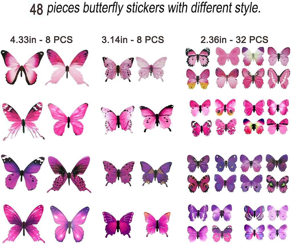 48 calcomanías de pared de mariposas 3D para pared, calcomanías de pared para decoración del hogar, habitación, habitación del bebé, decoración del