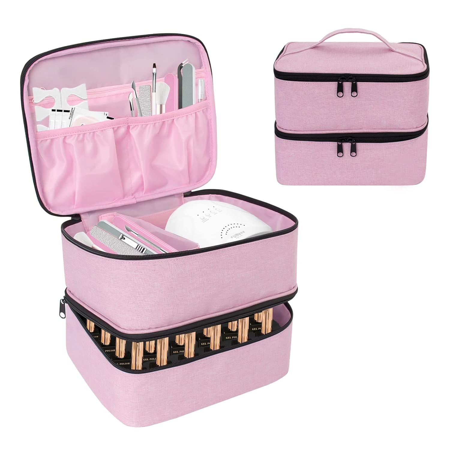 Organizador de esmalte de uñas y funda para lámpara de uñas, bolsa de almacenamiento de esmalte de uñas de 2 capas con capacidad para 30 botellas