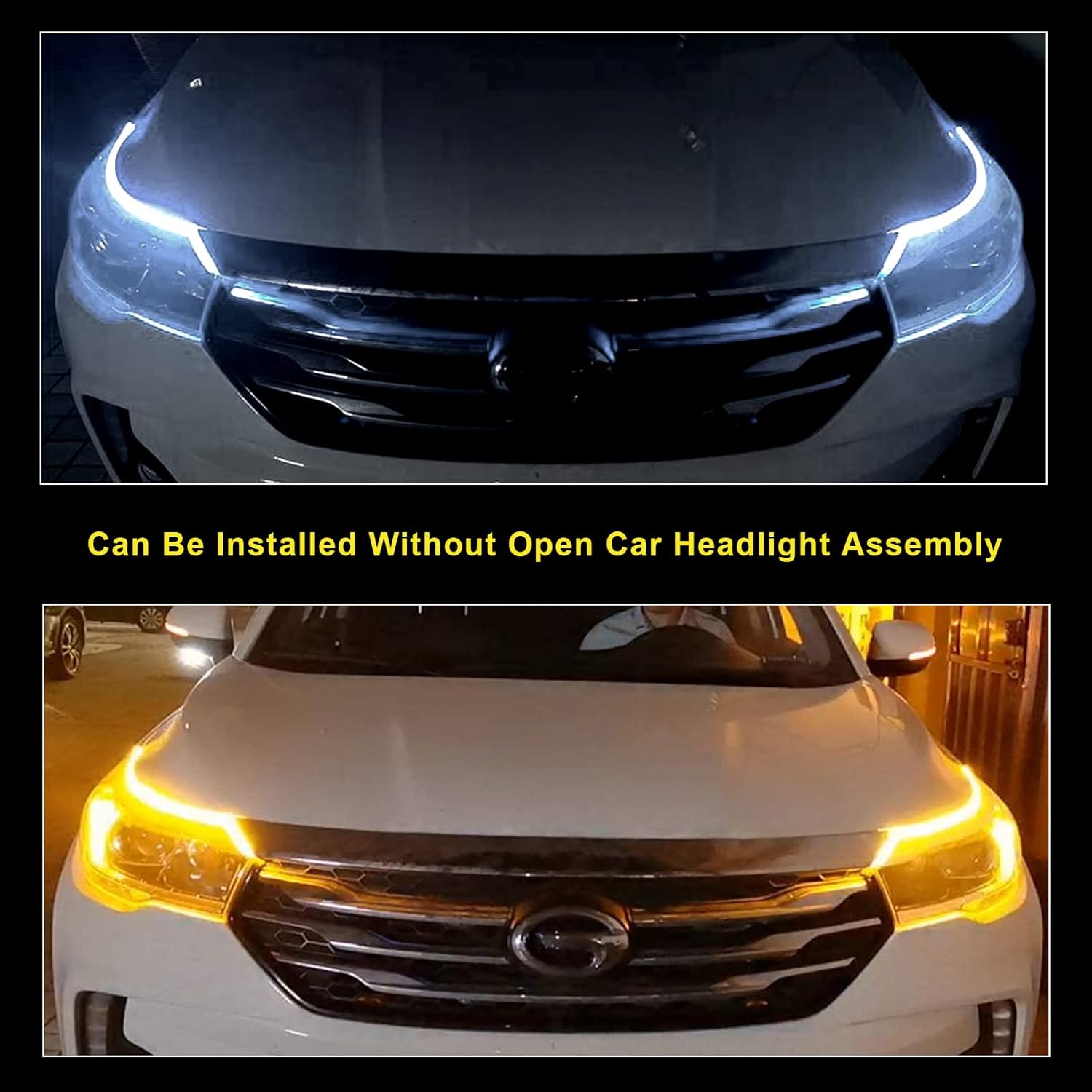 Tira de luz LED para faros delanteros, de 17.7 pulgadas, flexible, para automóvil, de doble color, blanco y ámbar, luz de circulación diurna,