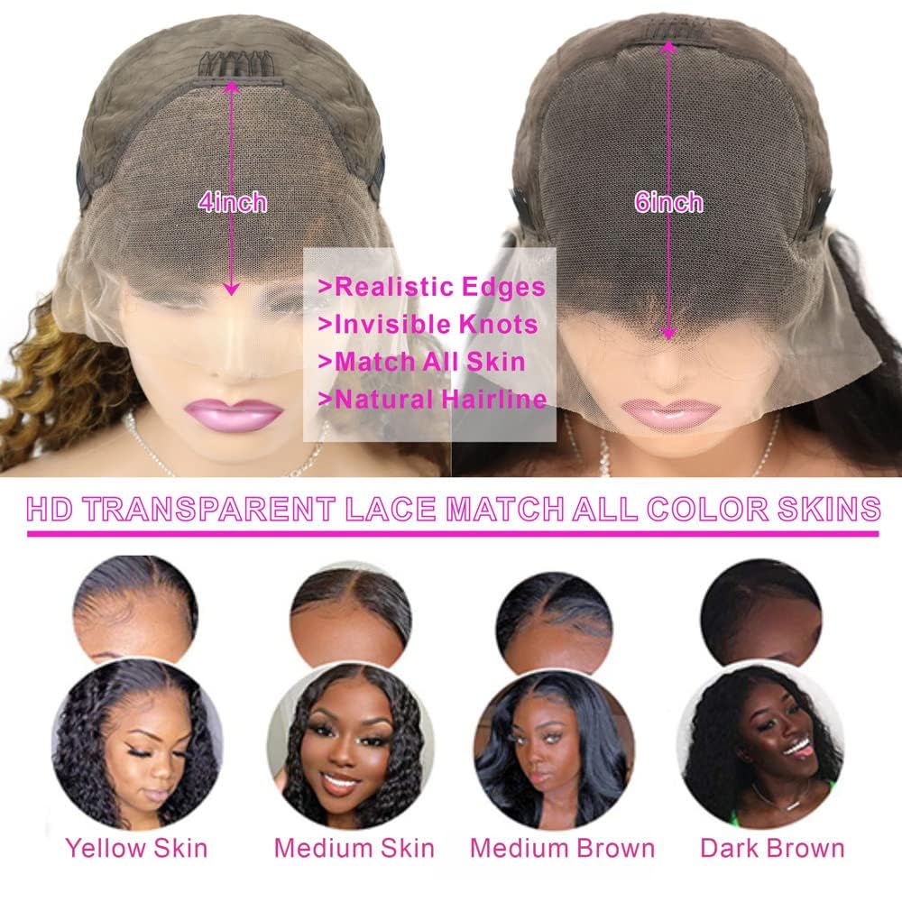 Peluca de encaje frontal HD de 13 x 6 pulgadas, cabello humano ondulado con encaje frontal transparente HD de 13 x 6 pulgadas, pelucas de cabello