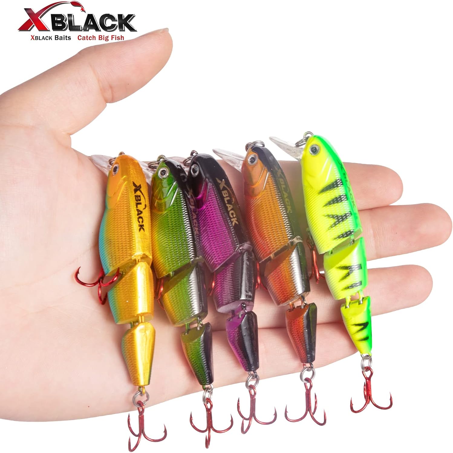 XBLACK Fishing Lures Set Minnow Crankbaits Pencil Jointed Popper VIB Lures Fishing Lures Kit 5PCS for Bass Trout in Saltwater and Freshwater, XBLACK