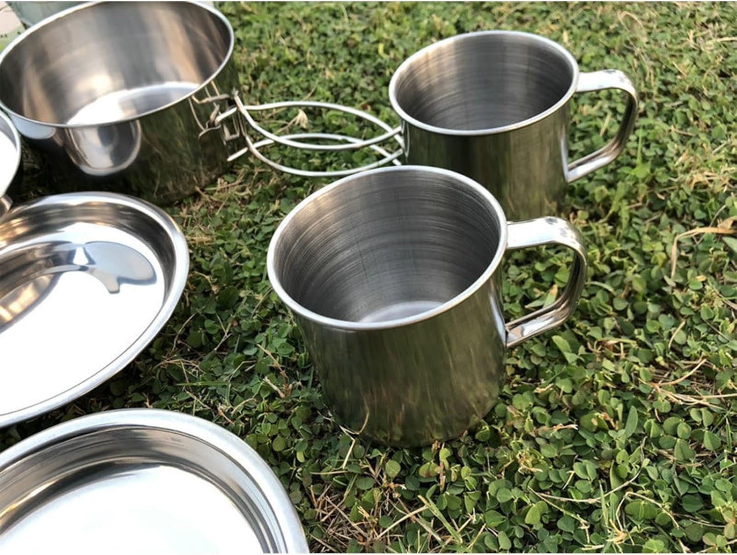 Amagogo Juego de 8 utensilios de cocina para camping, vajilla portátil, platos y tazas para exteriores, juego de cocina para picnic, viajes,