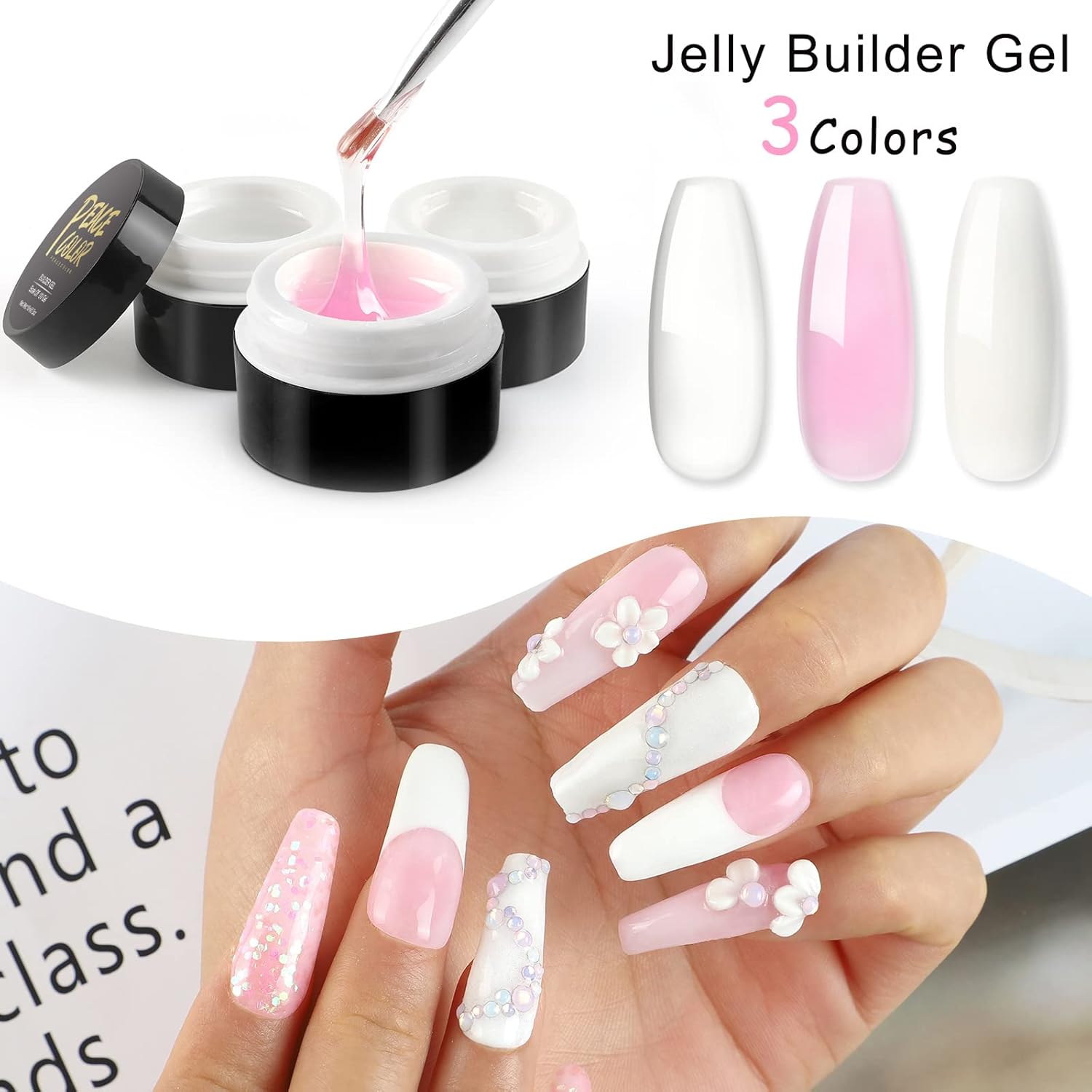 Peacecolor – Juego de 3 esmaltes de uñas de gel duro para crear uñas de gel para todas las estaciones y vacaciones, para mujeres y niñas