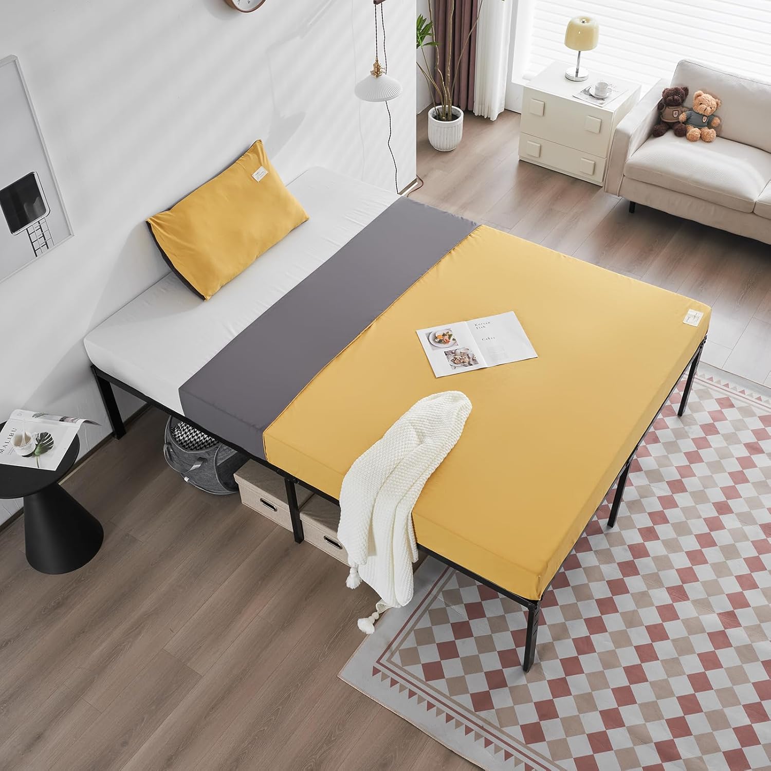 Base de cama de metal, marco de cama de plataforma de metal simple, espacio de almacenamiento debajo de la cama, marco de cama resistente, marco de