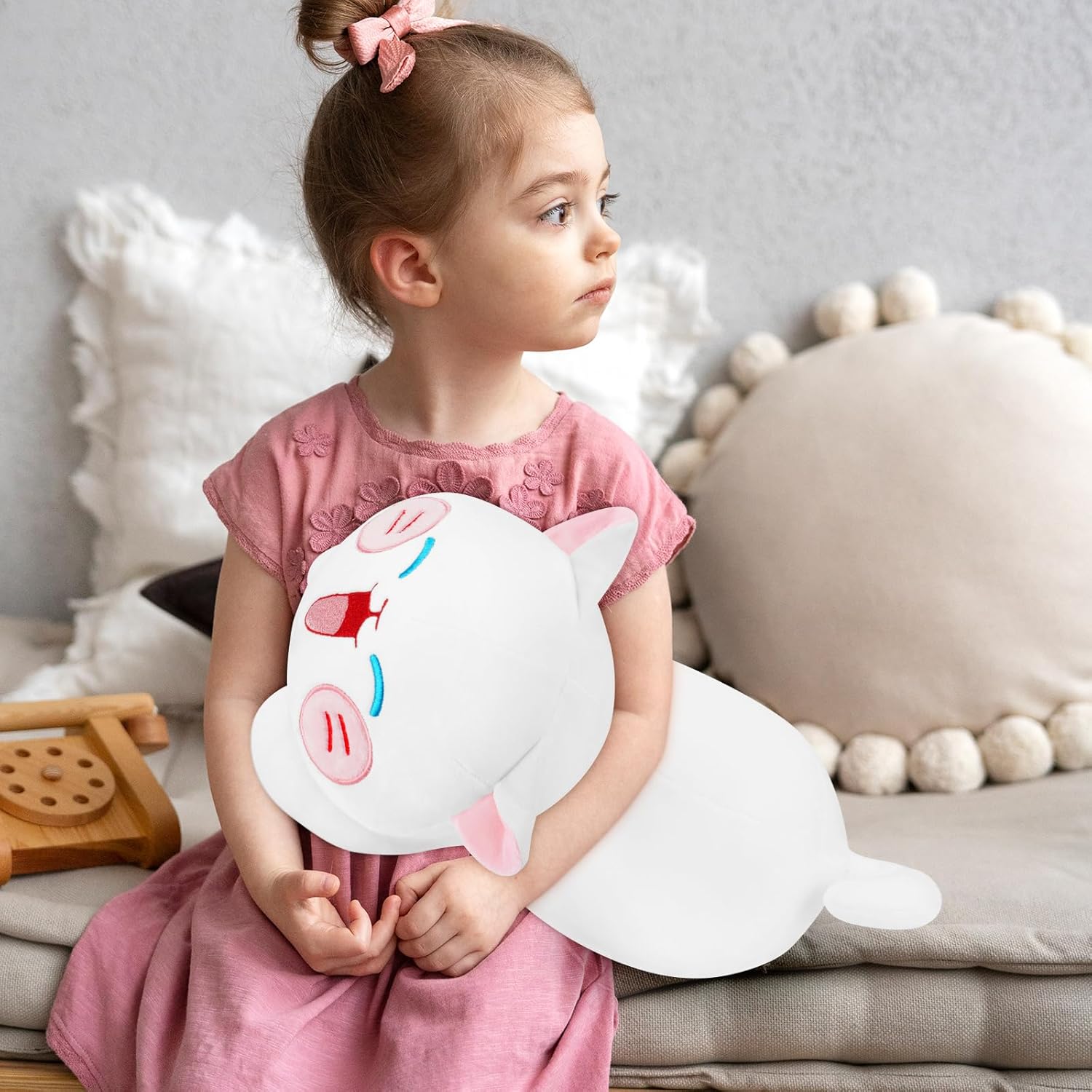 Almohada de felpa de gato, juguete de peluche de gato blanco, almohada suave de felpa kawaii para abrazar, lindo peluche de gato para niños y