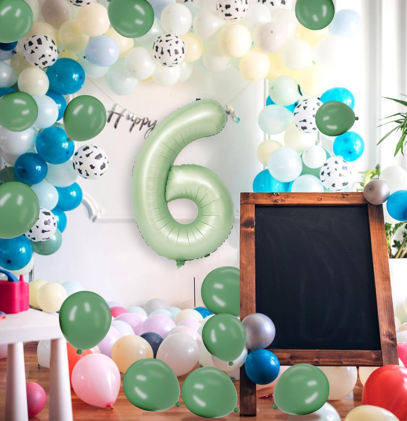 Globo de número 6 de 40 pulgadas, color verde salvia, globo de Mylar para niños y niñas, 6. cumpleaños, boda, aniversario, fiesta de selva,