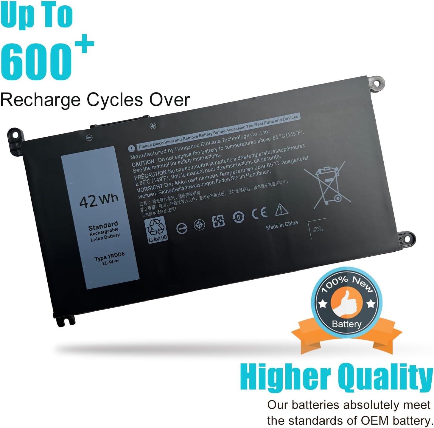 Batería YRDD6 1VX1H de 42 Wh para Dell Inspiron 7586 5482 5485 5491 5591 3310 2 en 1 5593 5591 5480 3493 3582 3583 3584 3593 3593 3584 3593 3 793 5