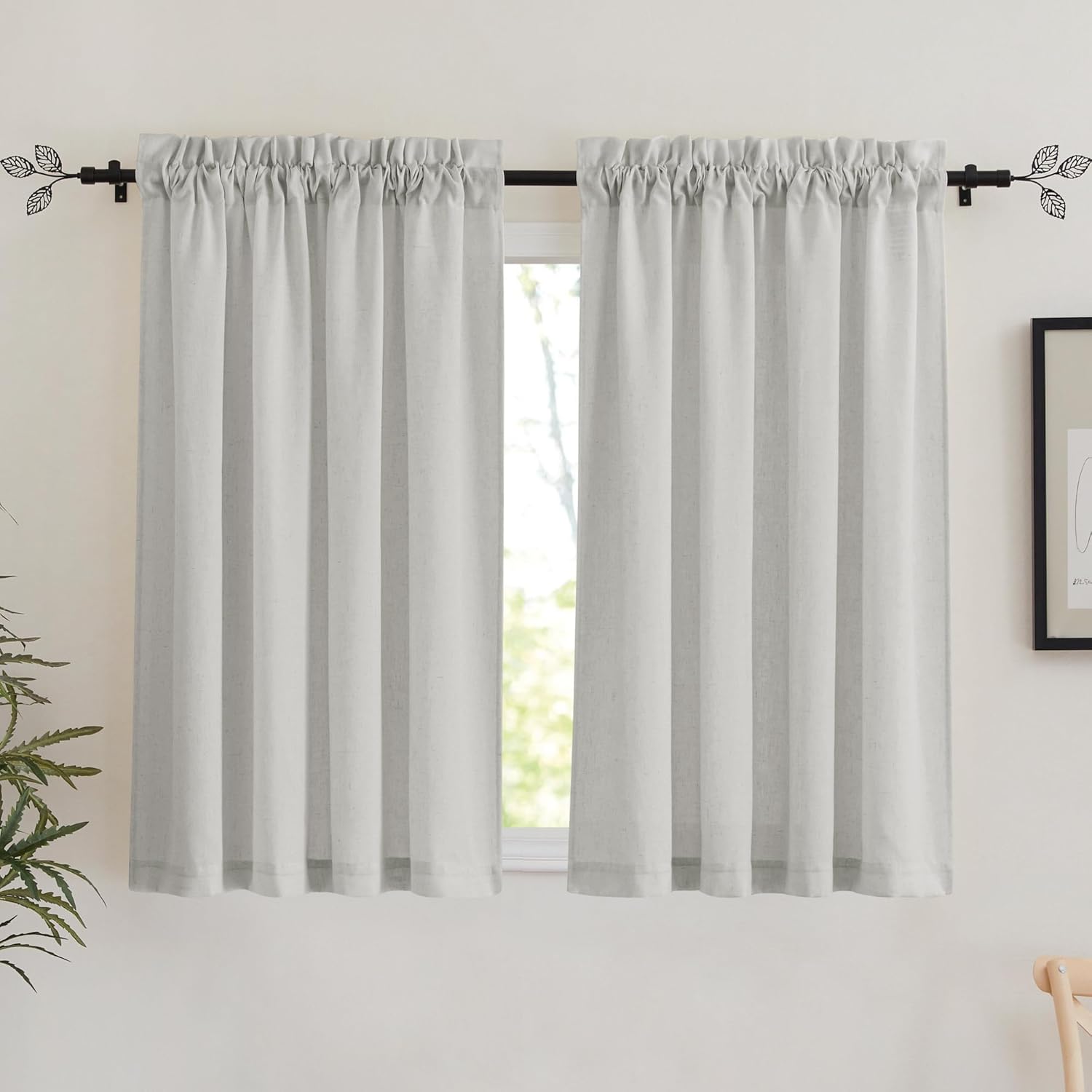 RYB HOME Cortinas traslúcidas de lino de 45 pulgadas de largo, filtrado de luz, privacidad añadida, cortinas cortas para ventanas pequeñas, cortinas