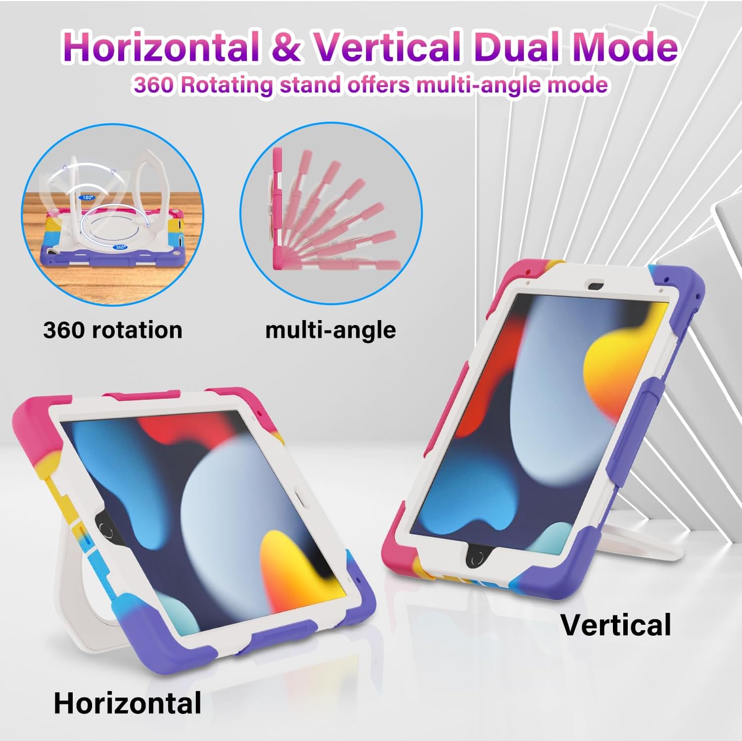 ROISKIN Funda para iPad de 6 y 5 generación de 9.7 pulgadas, Pro 9.7, Air 2 con correa de mano 360 Kickstand protector de pantalla, protección