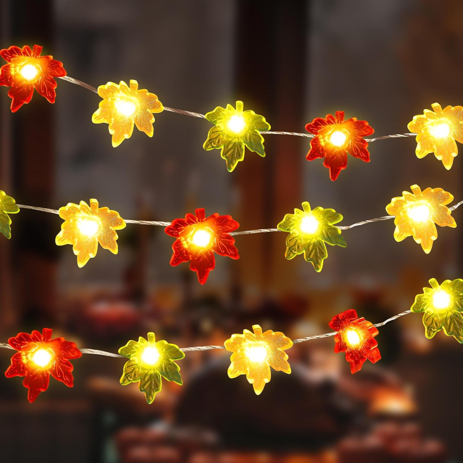KatchOn, Guirnalda de luces de Acción de Gracias, 7 pies, 20 LED, 8 modos de luz, luces de otoño 3D que funcionan con pilas, luces de hadas con