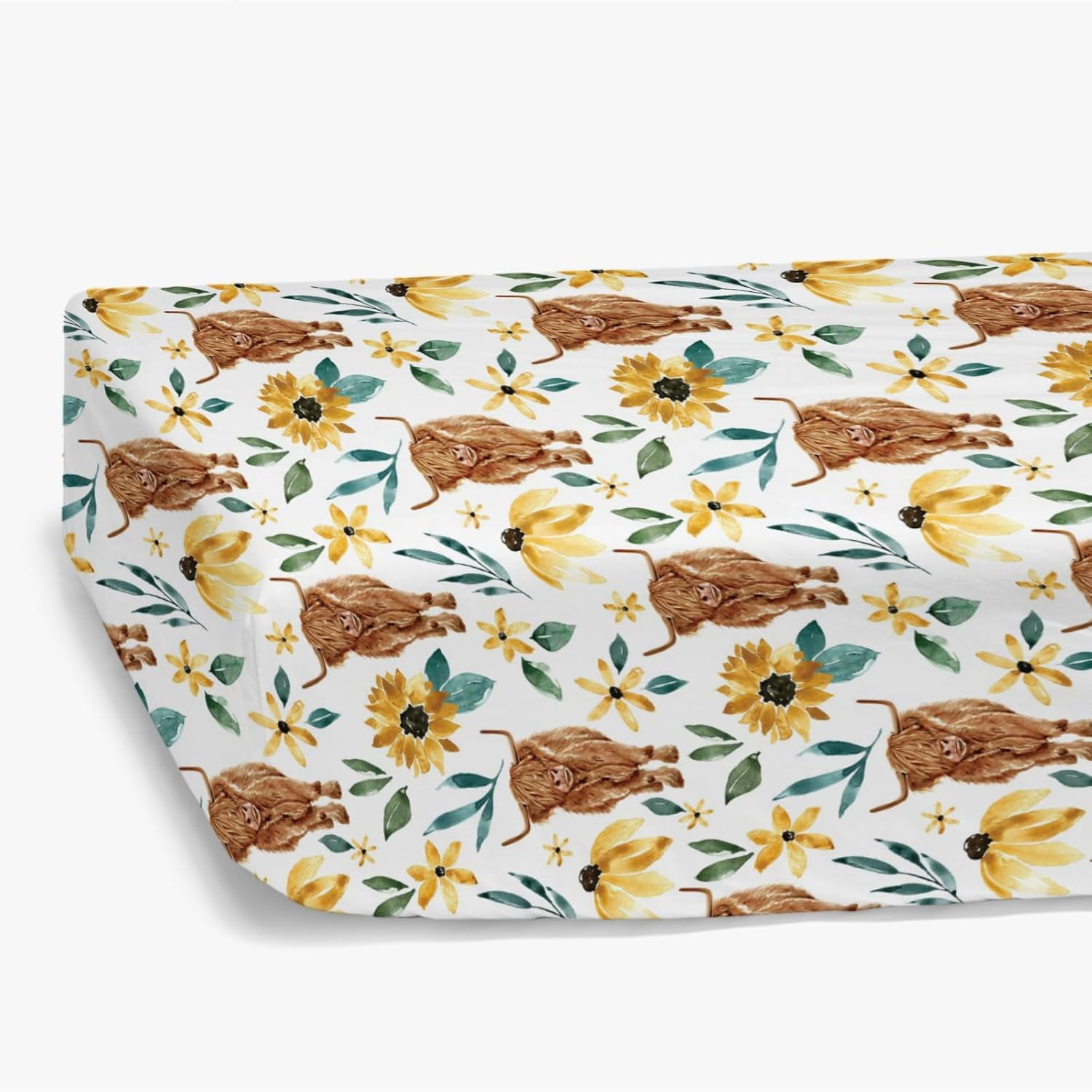 Highland Cow – Sábana bajera estándar para cuna para bebé, diseño de flor de yak de animales de granja occidental, suave y elástica, decoración