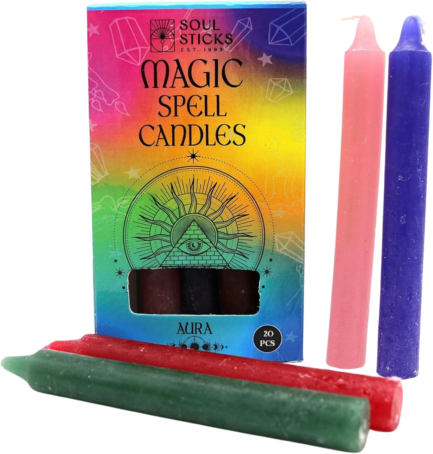 Soul Sticks Aura – Velas cónicas de hechizo mágico de 4 pies, 20 unidades, ideales para altar, rituales, ceremonias, vela púrpura de meditación para