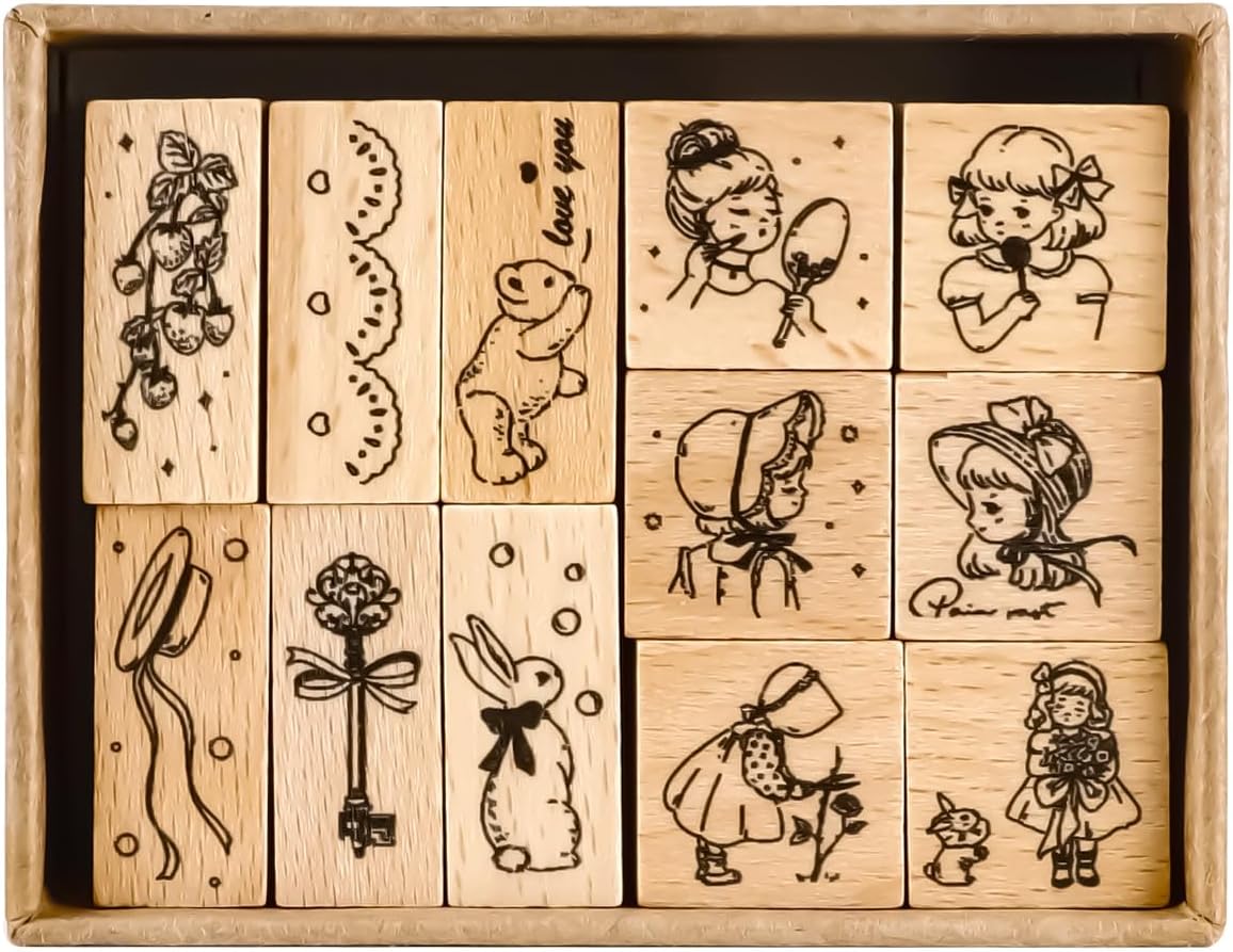 Sello de goma con patrones de plantas de madera, juego de sellos de goma decorativos de madera para manualidades, tarjetas de manualidades, álbumes