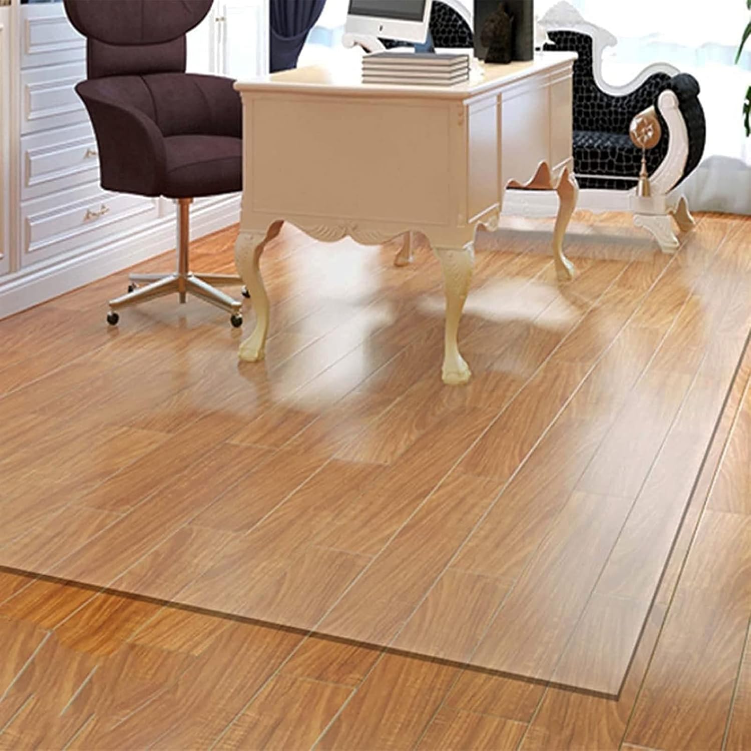 MM MELISEN Tapete de vidrio para silla de oficina, de plástico transparente, antideslizante, impermeable, para interiores y exteriores, protector