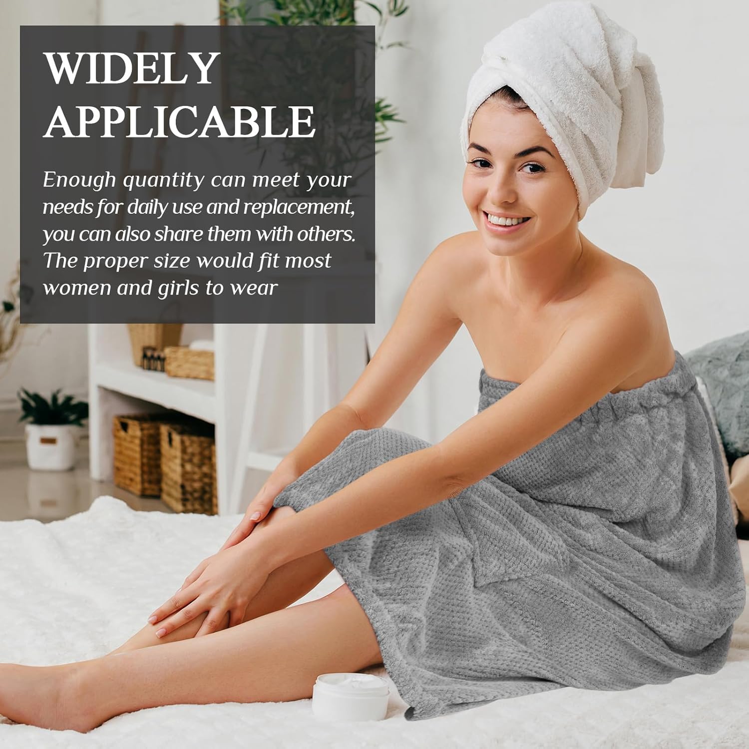 Tigeen 12 piezas de bata de spa para mujer, toallas de spa con bolsillo ajustable, toallas ligeras para baño y ducha (gris, bolsillo), Gris
