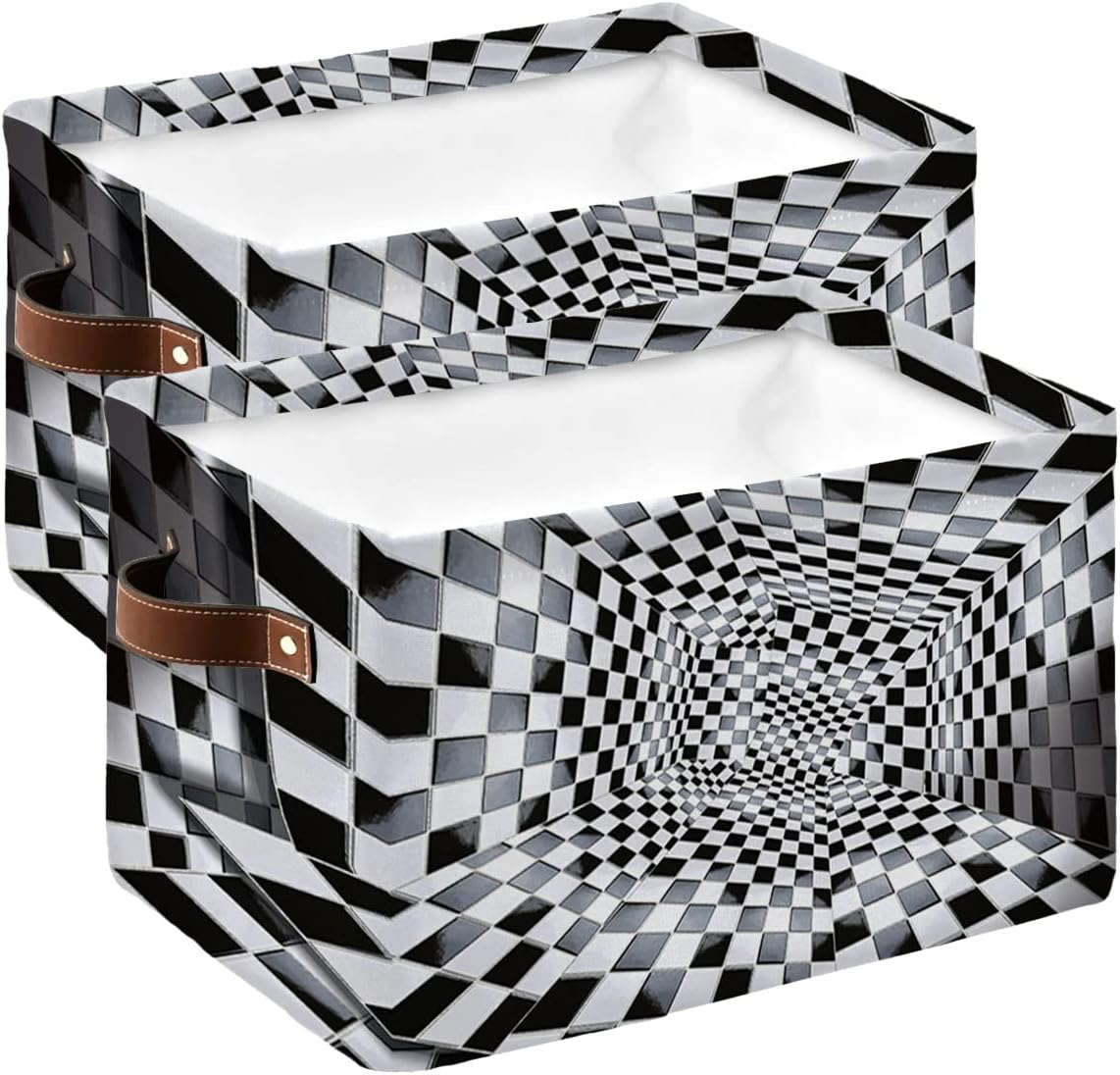 Cestas de almacenamiento grandes abstractas modernas con geometría minimalista a cuadros negros y blancos, caja de almacenamiento plegable,