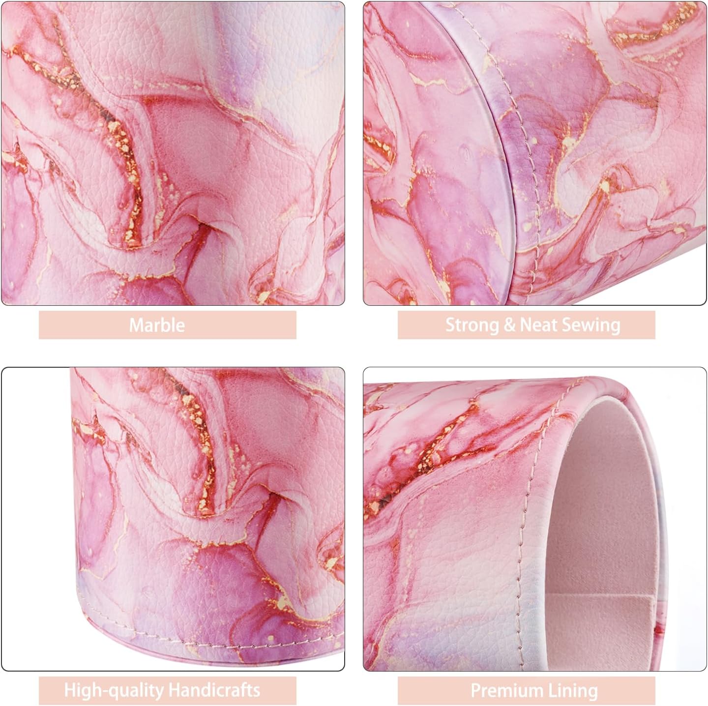 WAVEYU Soporte para bolígrafos para mujeres y niñas, taza de lápices, decoración de escritorio rosa, soporte para brochas de maquillaje, soporte