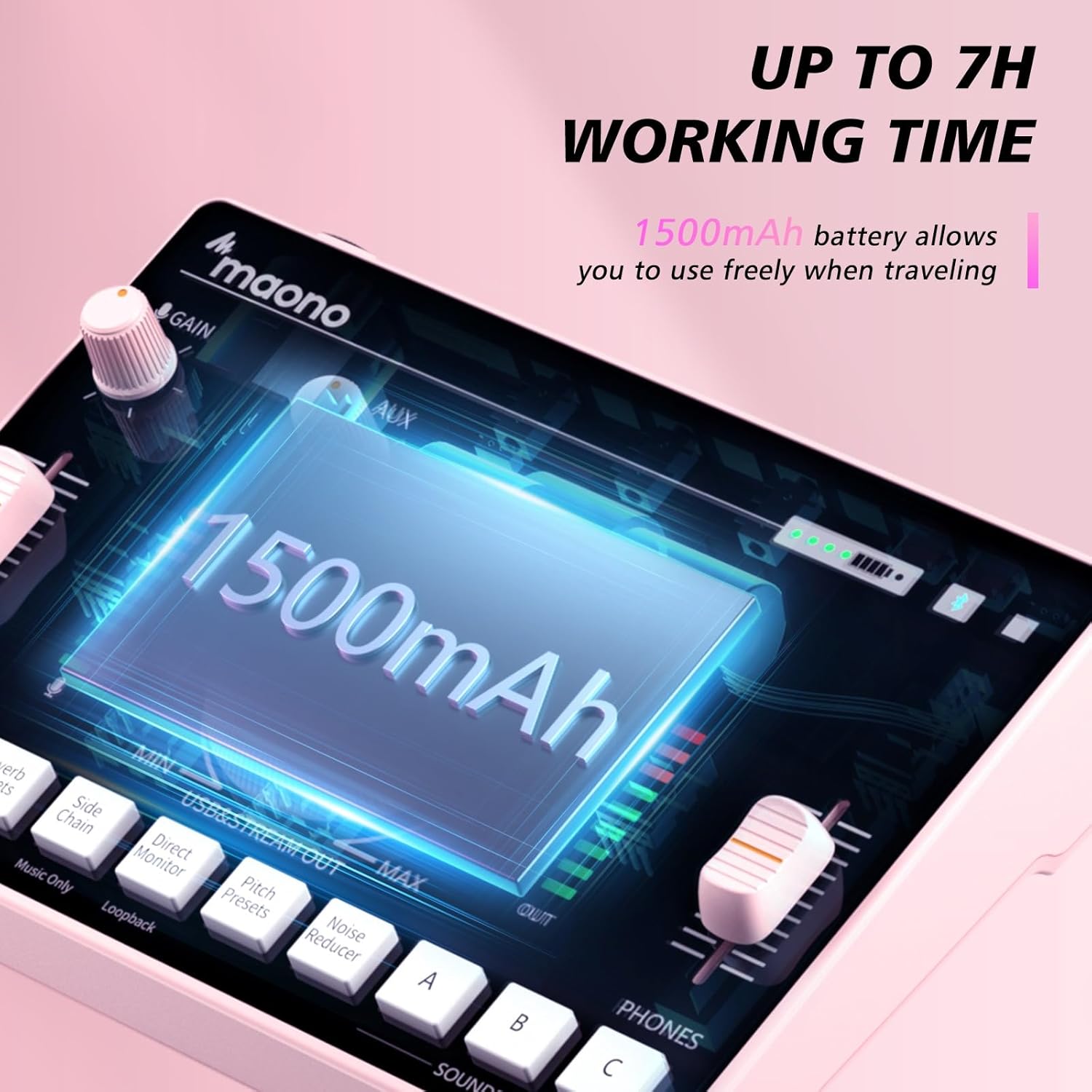 MAONO Mezclador de audio para transmisión, interfaz de audio con preamplificador profesional, Bluetooth, batería incorporada, cancelación de ruido,
