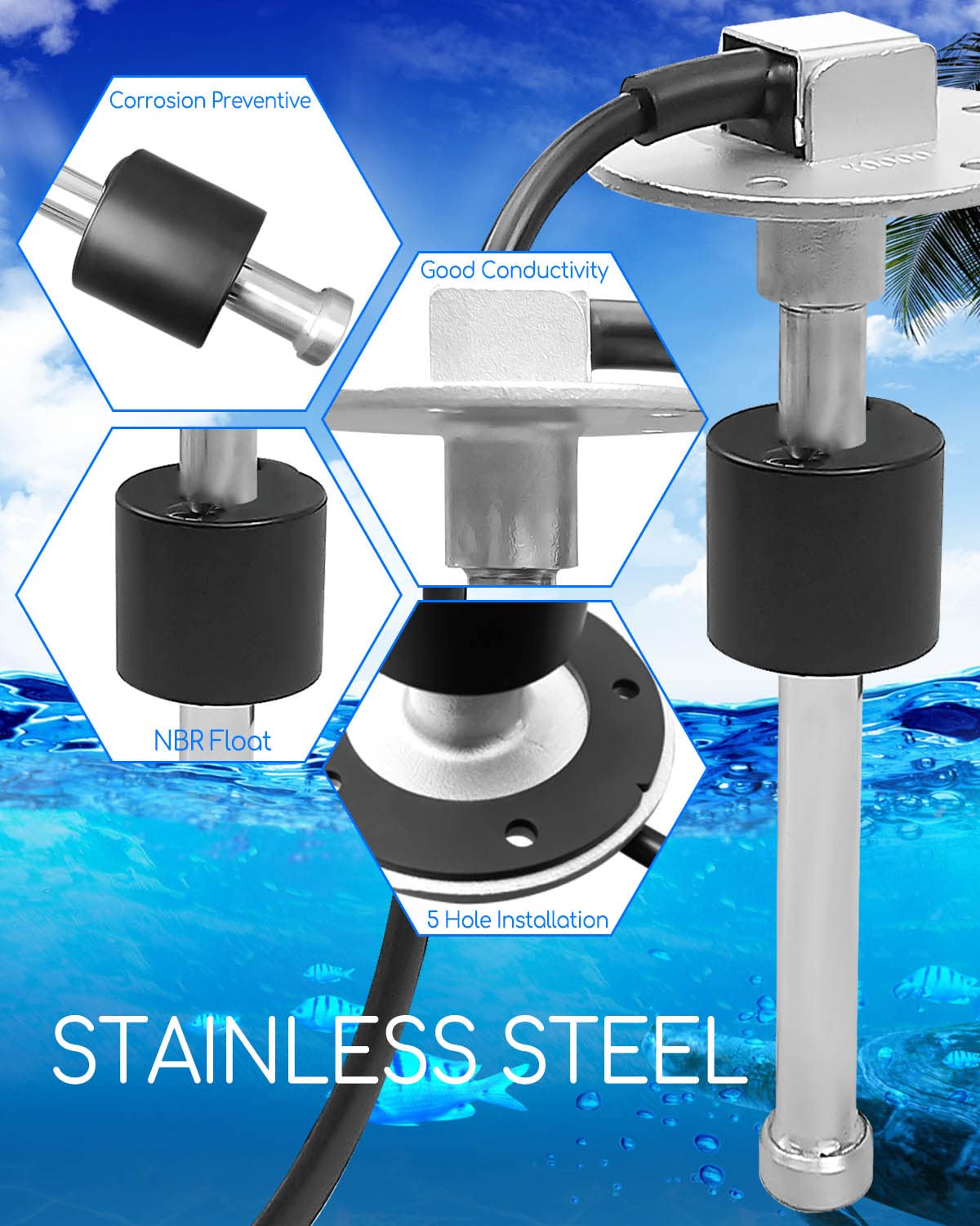 Unidad de envío de combustible para barco de 0.394 in, 240-33 ohmios, 7 pulgadas, unidad emisora de combustible marino, unidad de envío de tanque de