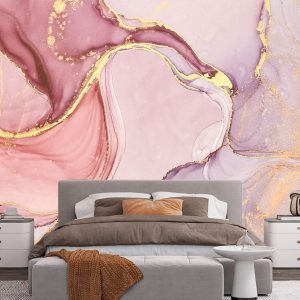 Eierme Papel pintado de pared rosa mármol dorado para dormitorio, 178 x 117 pulgadas Eierme Papel pintado de pared rosa mármol dorado para dormitorio, 178 x 117 pulgadas