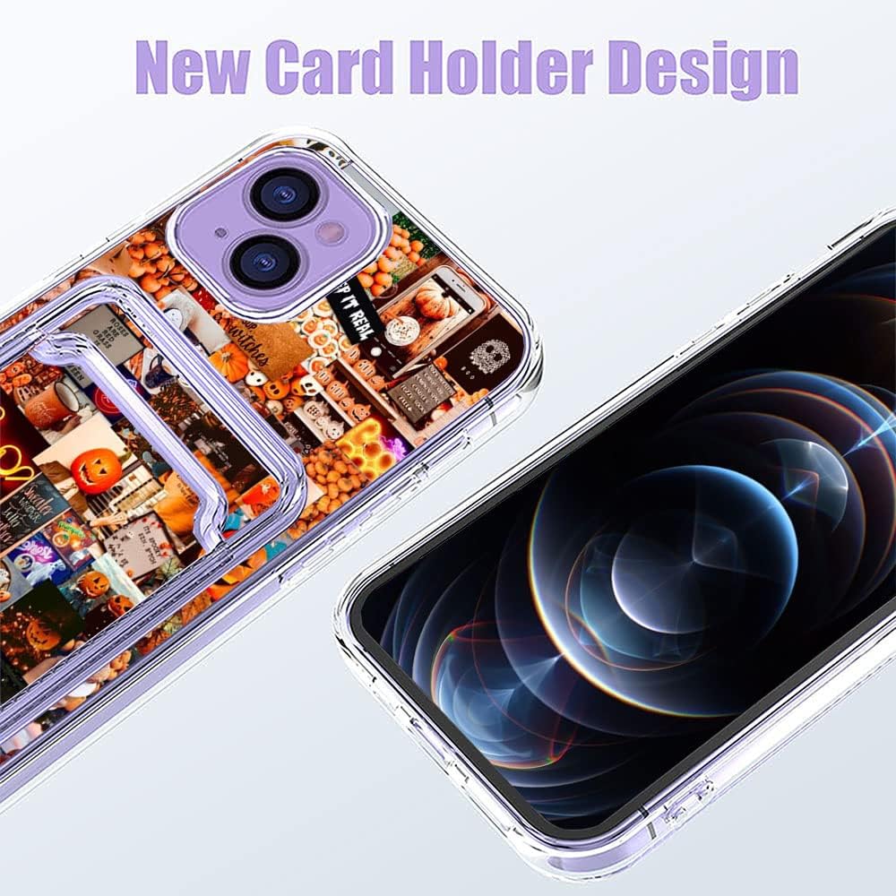 Kyppwh Funda estética para iPhone 14 Plus con tarjetero, diseño de calabaza retro, diseño moderno y moderno, funda de regalo de TPU suave para