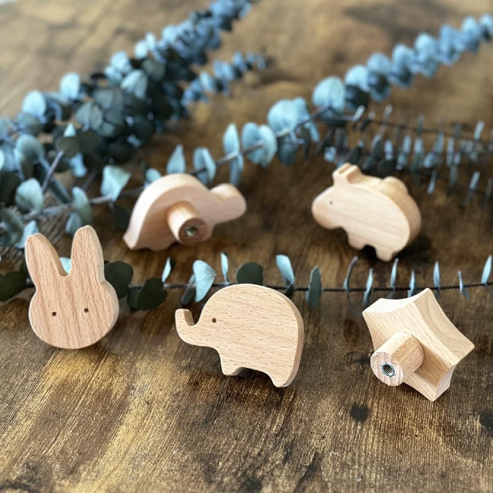 Bonitos ganchos de pared de madera de animales  5 x animales terrestres  Ganchos decorativos para colgar abrigos, sombreros, bolsos, mochilas,